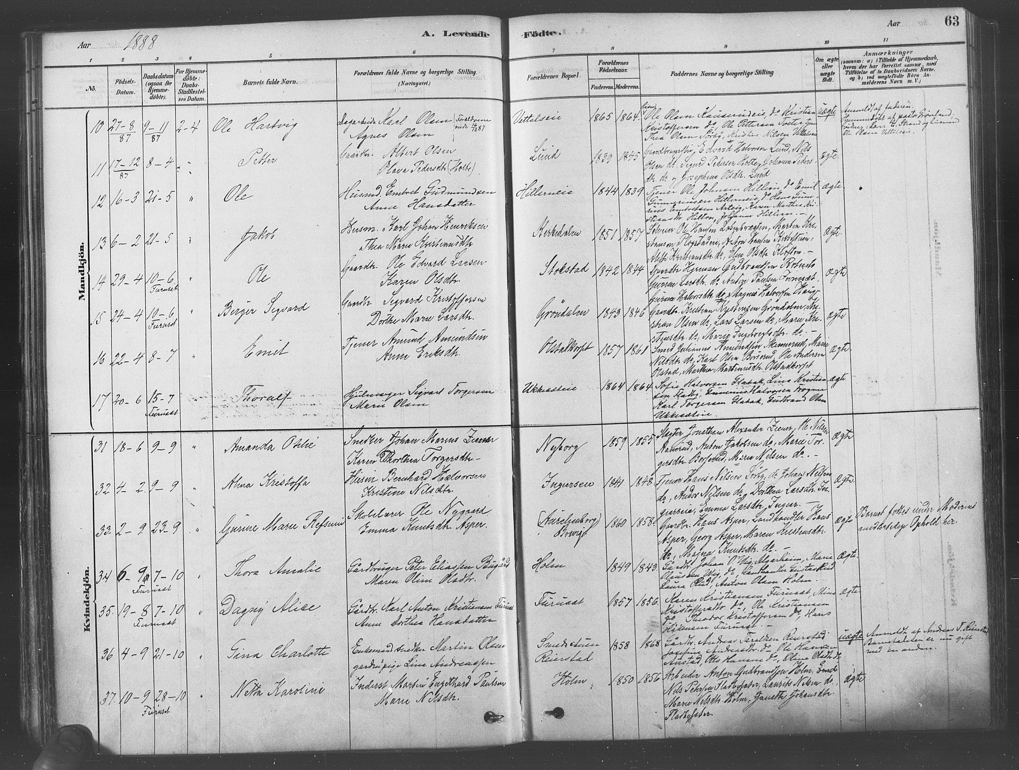 Ullensaker prestekontor Kirkebøker, SAO/A-10236a/F/Fa/L0019: Parish register (official) no. I 19, 1878-1891, p. 63