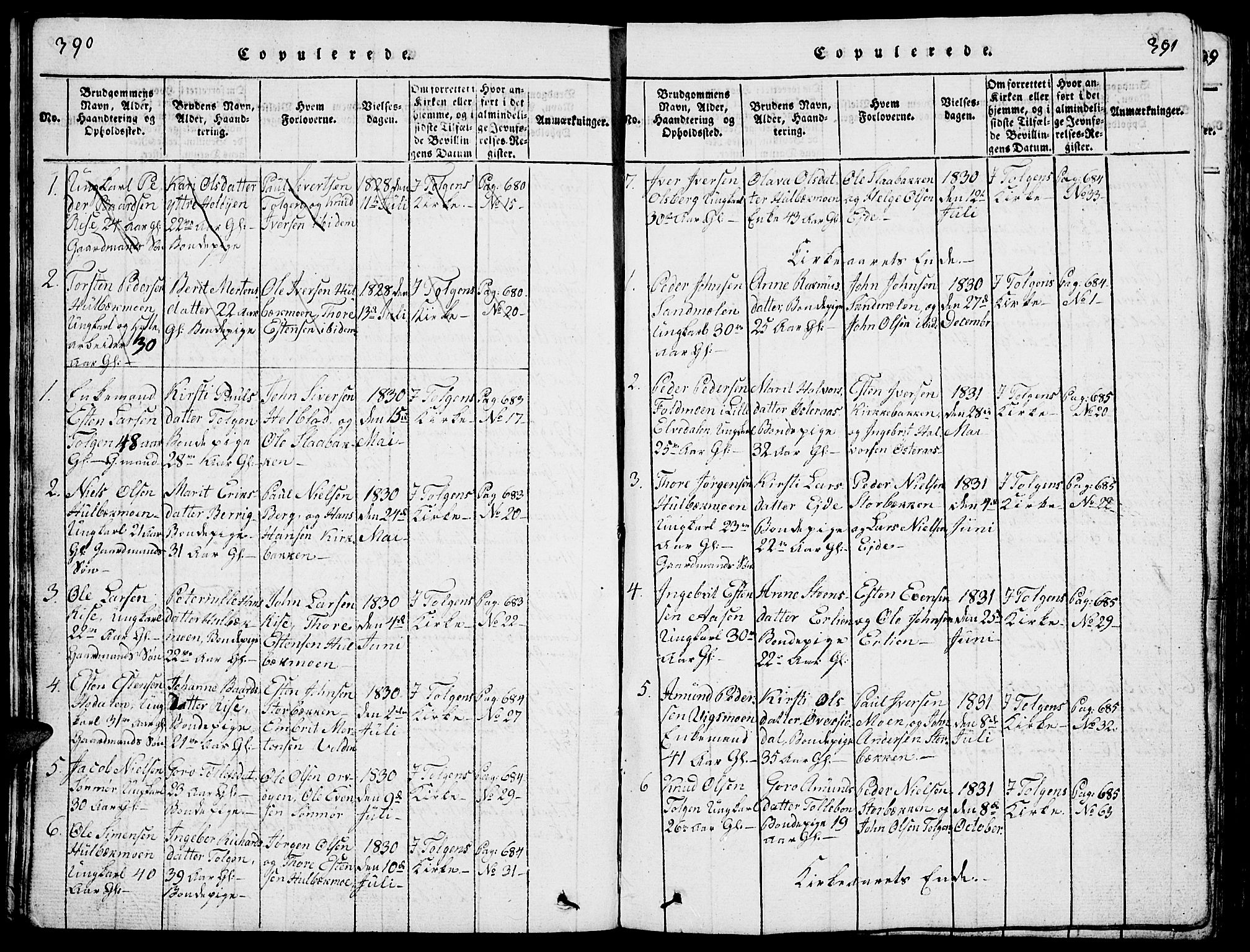 Tolga prestekontor, SAH/PREST-062/L/L0001: Parish register (copy) no. 1, 1814-1877, p. 390-391