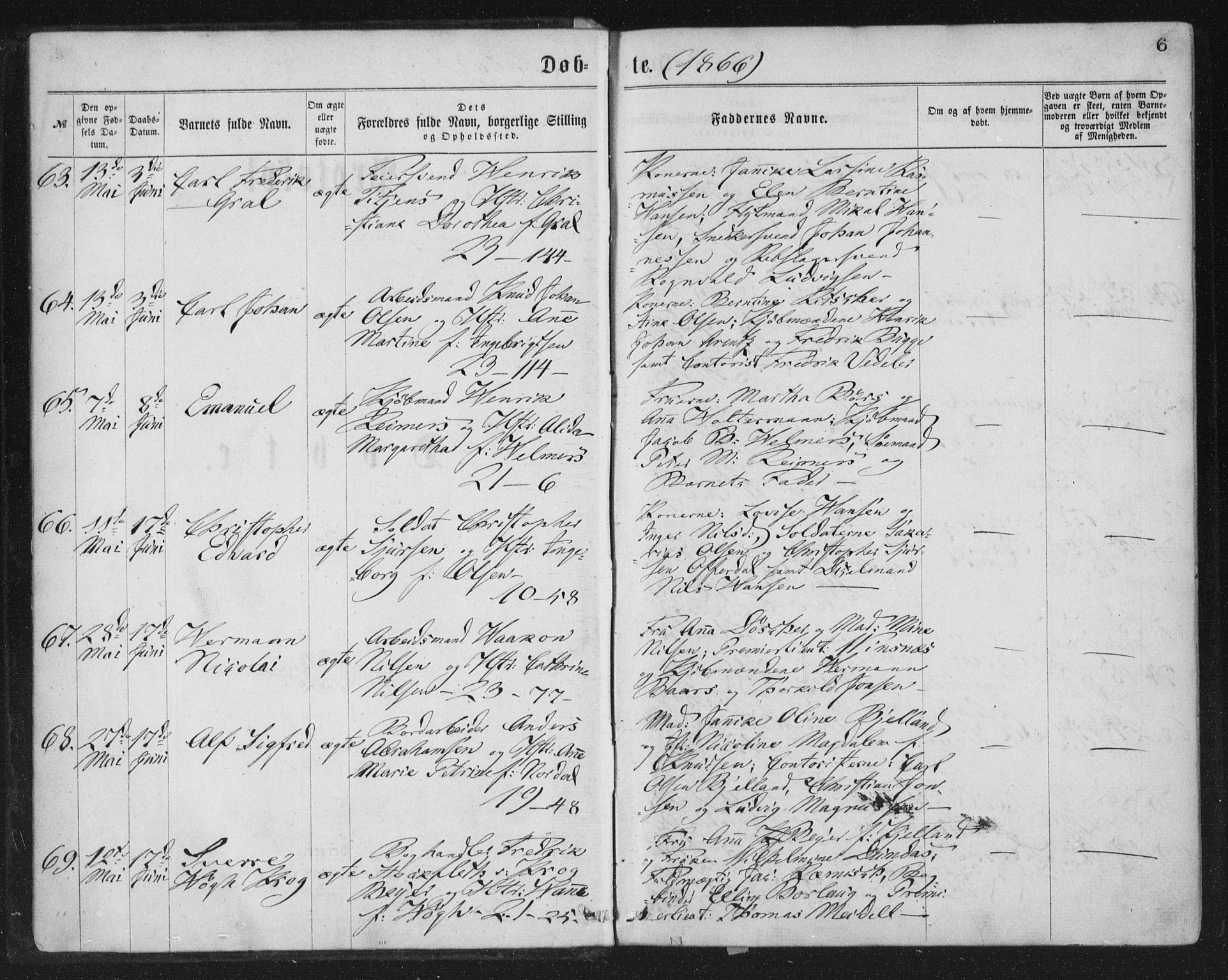 Korskirken sokneprestembete, SAB/A-76101/H/Haa/L0019: Parish register (official) no. B 5, 1866-1871, p. 6