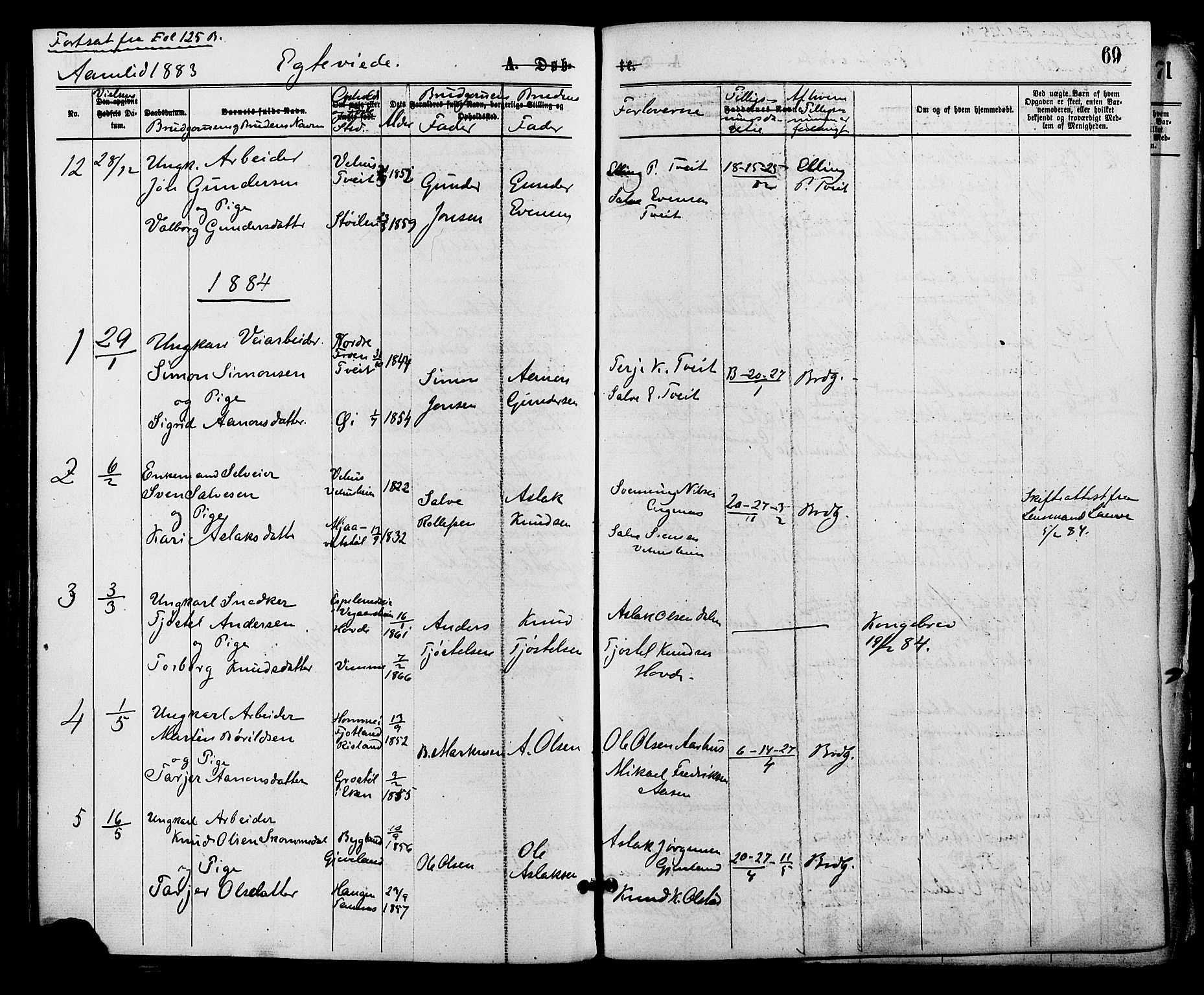 Åmli sokneprestkontor, AV/SAK-1111-0050/F/Fa/Fac/L0009: Parish register (official) no. A 9 /1, 1869-1884, p. 69