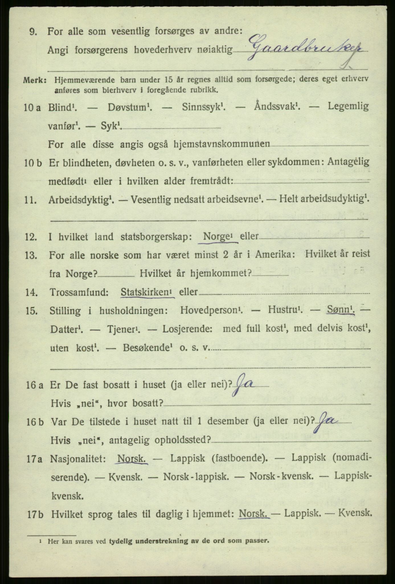 SATØ, 1920 census for Malangen, 1920, p. 809