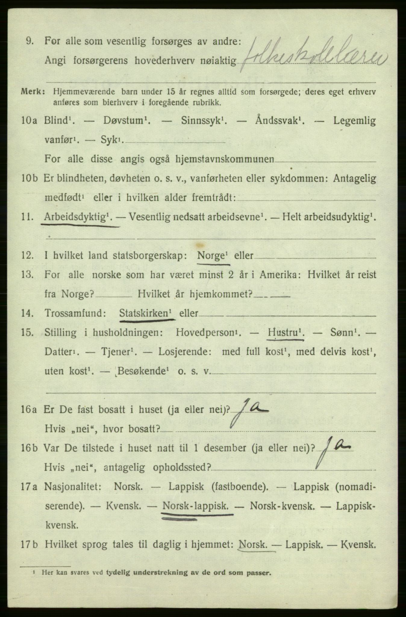 SATØ, 1920 census for Kistrand, 1920, p. 1521