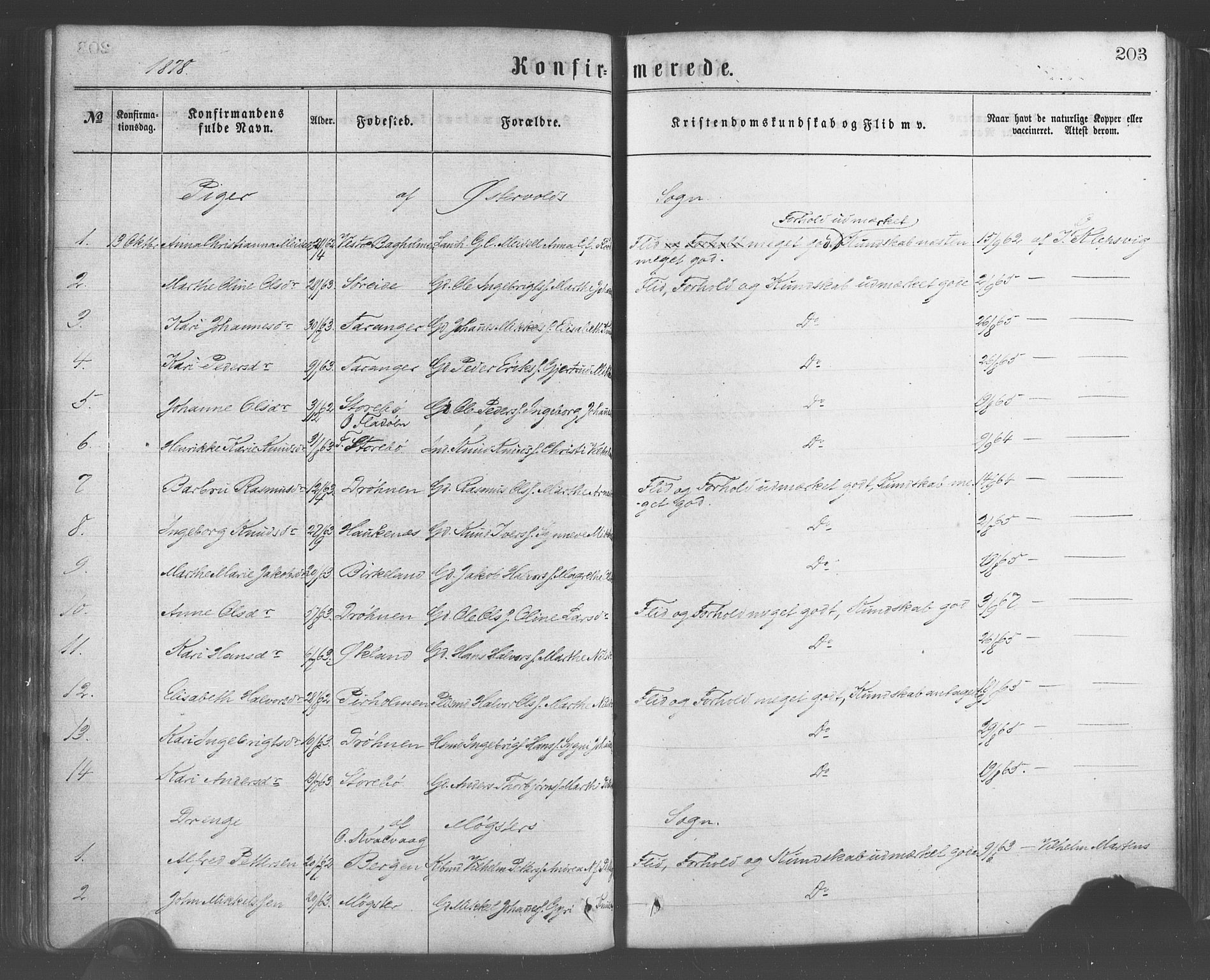 Sund sokneprestembete, AV/SAB-A-99930: Parish register (official) no. A 15, 1867-1881, p. 203