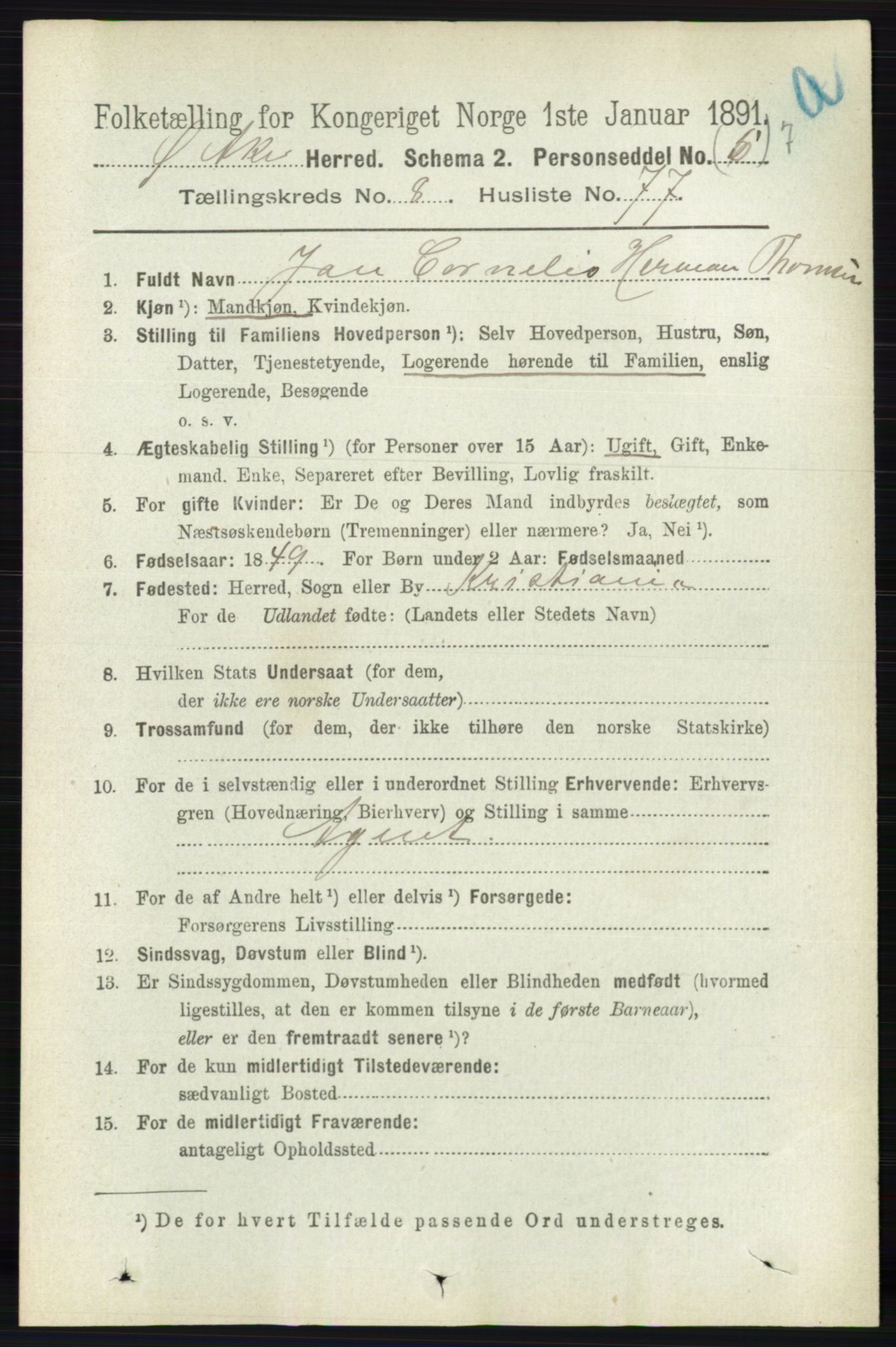 RA, 1891 census for 0218 Aker, 1891, p. 7894