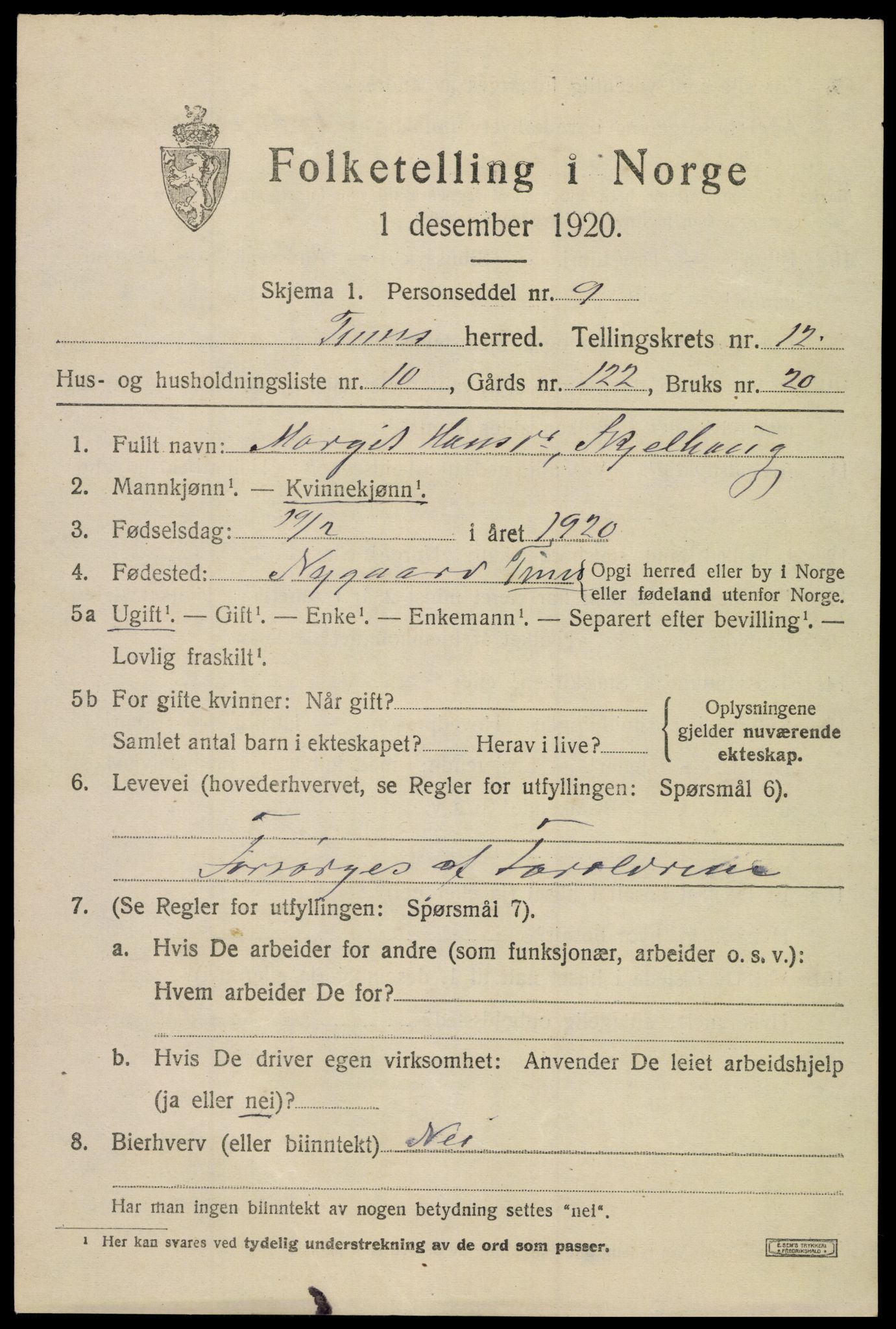 SAKO, 1920 census for Tinn, 1920, p. 7748