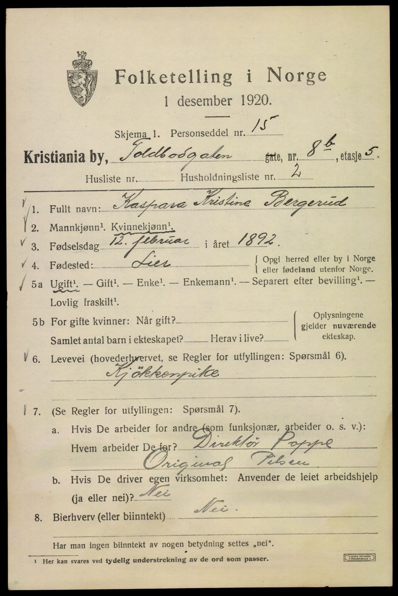 SAO, 1920 census for Kristiania, 1920, p. 588309