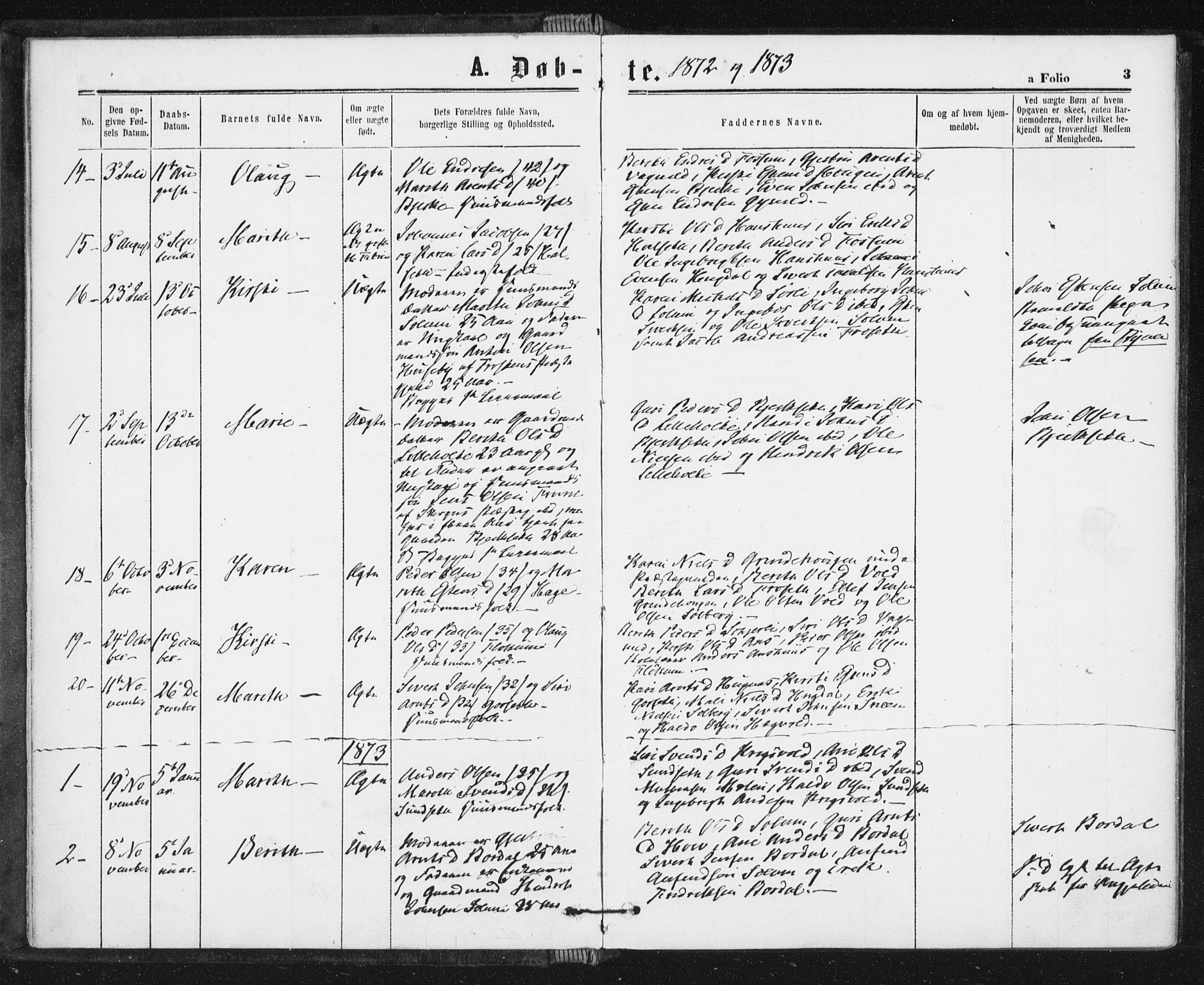 Ministerialprotokoller, klokkerbøker og fødselsregistre - Sør-Trøndelag, SAT/A-1456/689/L1039: Parish register (official) no. 689A04, 1865-1878, p. 3