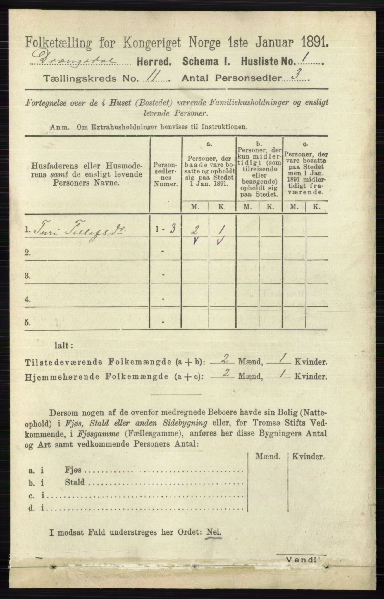 RA, 1891 census for 0817 Drangedal, 1891, p. 3843