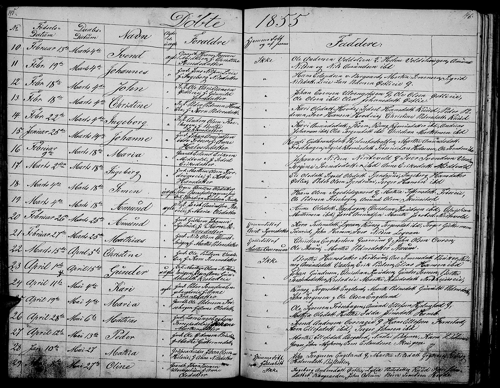 Gausdal prestekontor, SAH/PREST-090/H/Ha/Hab/L0003: Parish register (copy) no. 3, 1829-1864, p. 145-146