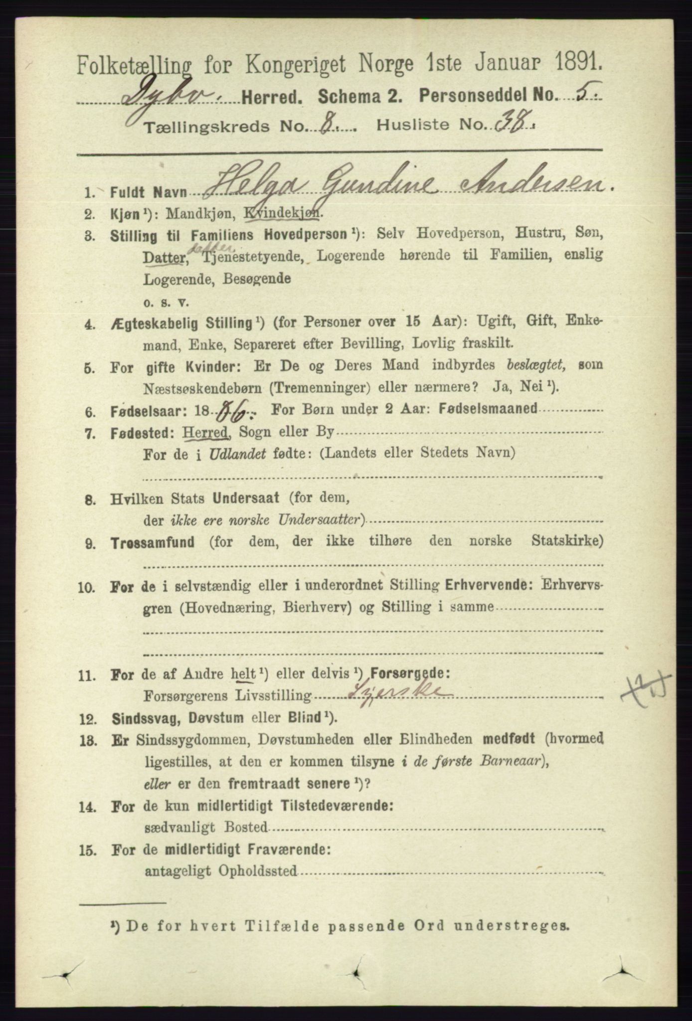 RA, 1891 census for 0915 Dypvåg, 1891, p. 2957