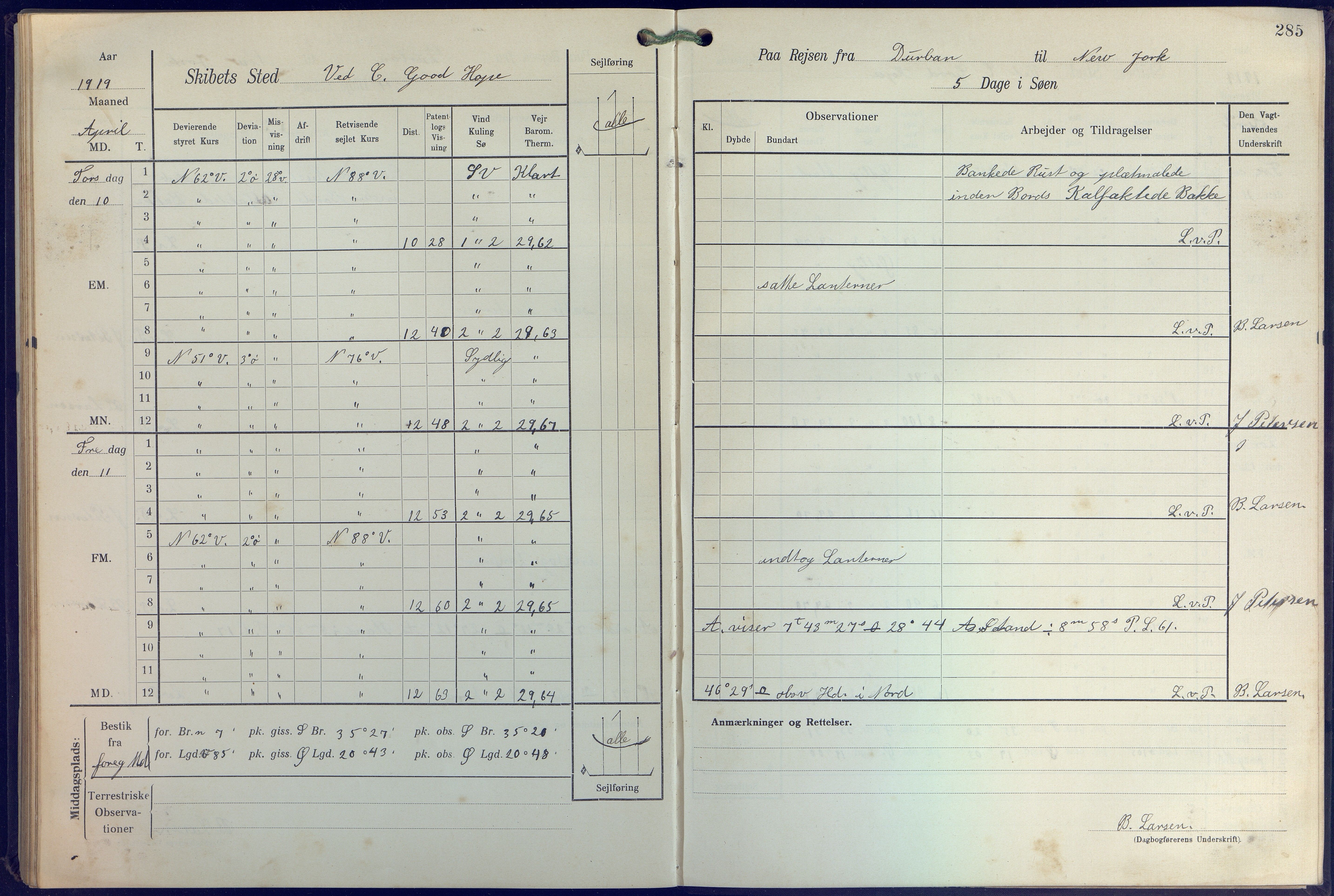 Fartøysarkivet, AAKS/PA-1934/F/L0271: Pehr Ugland (bark), 1917-1919, p. 285