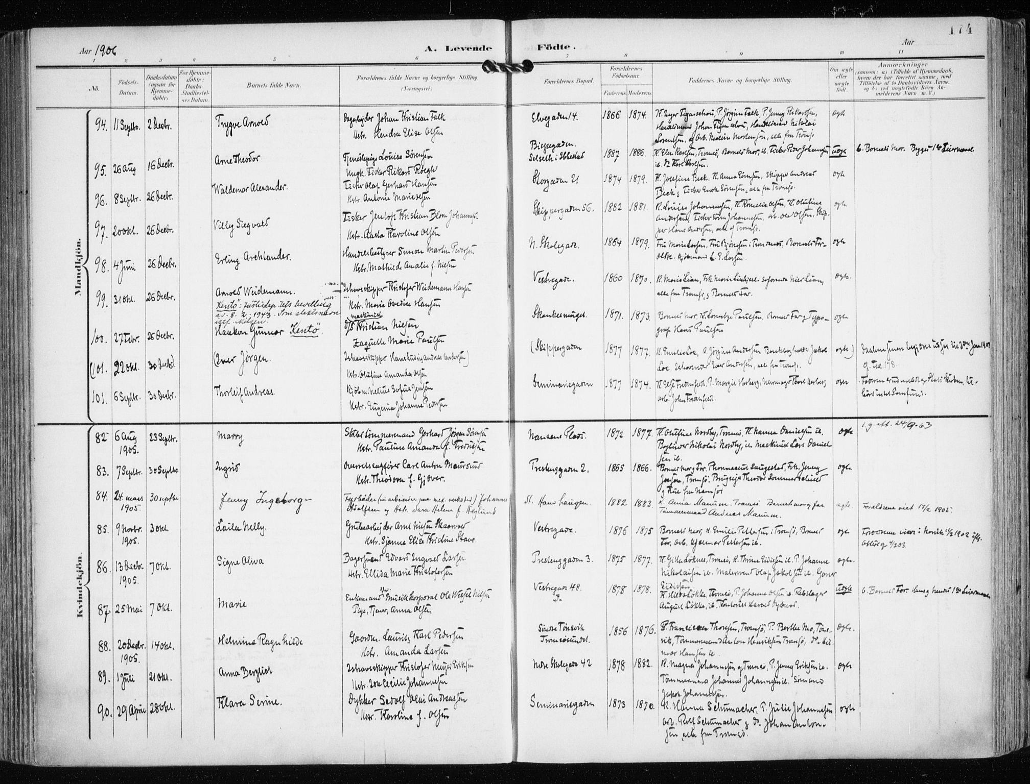 Tromsø sokneprestkontor/stiftsprosti/domprosti, AV/SATØ-S-1343/G/Ga/L0016kirke: Parish register (official) no. 16, 1899-1906, p. 174
