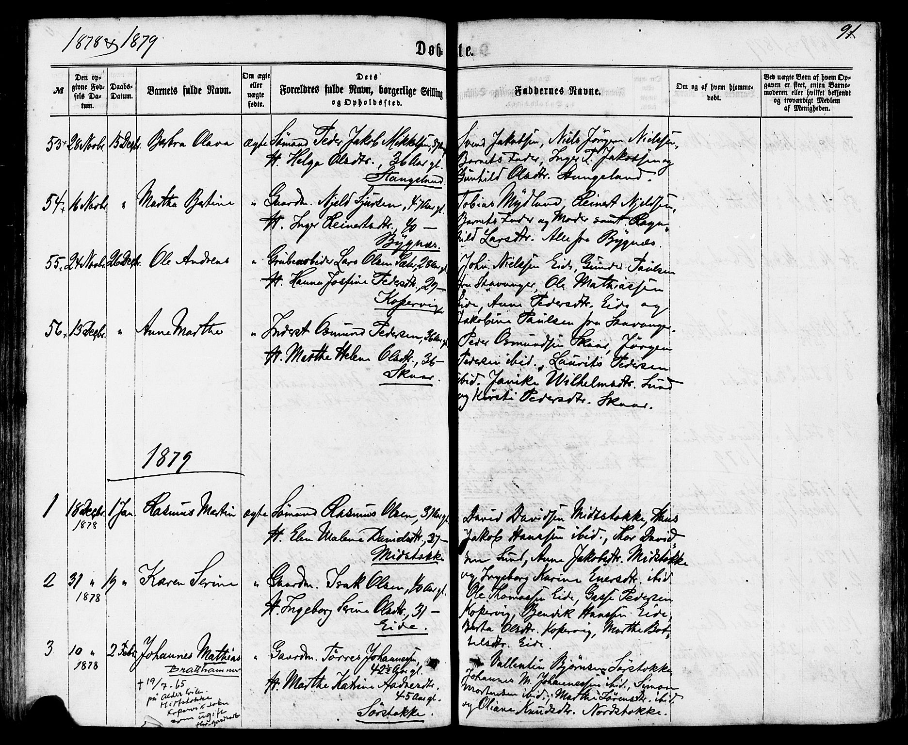 Avaldsnes sokneprestkontor, SAST/A -101851/H/Ha/Haa/L0011: Parish register (official) no. A 11, 1861-1880, p. 91