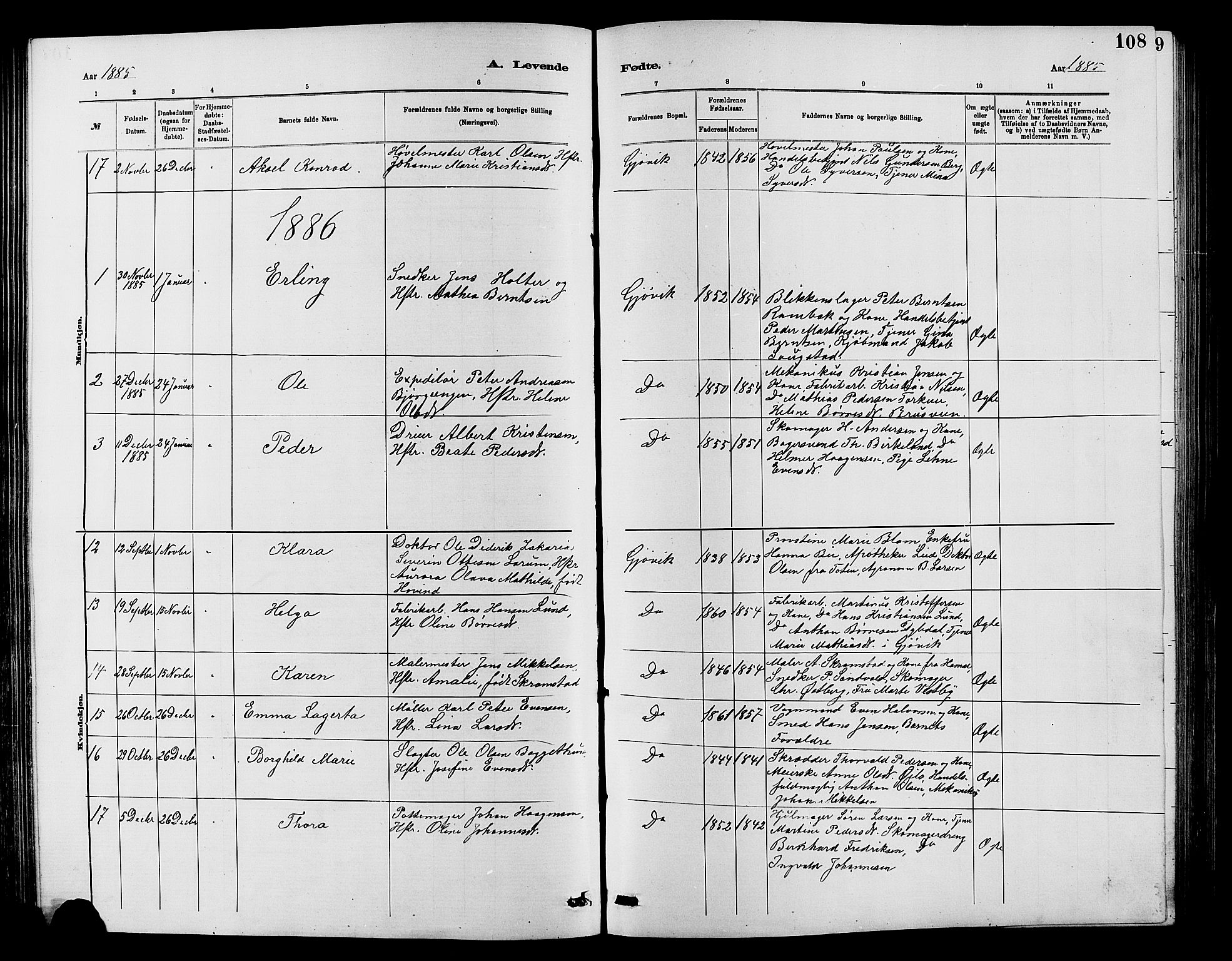 Vardal prestekontor, SAH/PREST-100/H/Ha/Hab/L0007: Parish register (copy) no. 7 /2, 1881-1895, p. 108