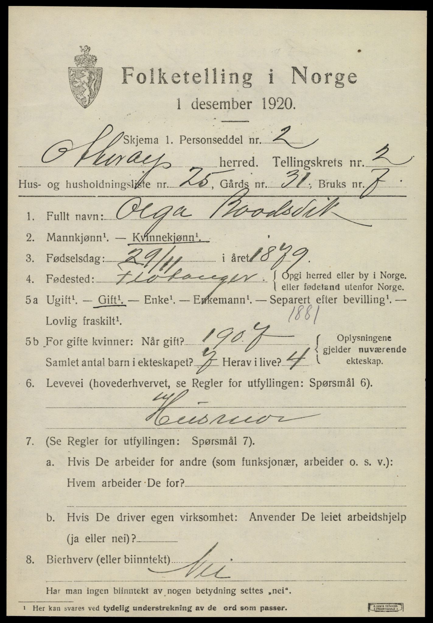 SAT, 1920 census for Otterøy, 1920, p. 1385