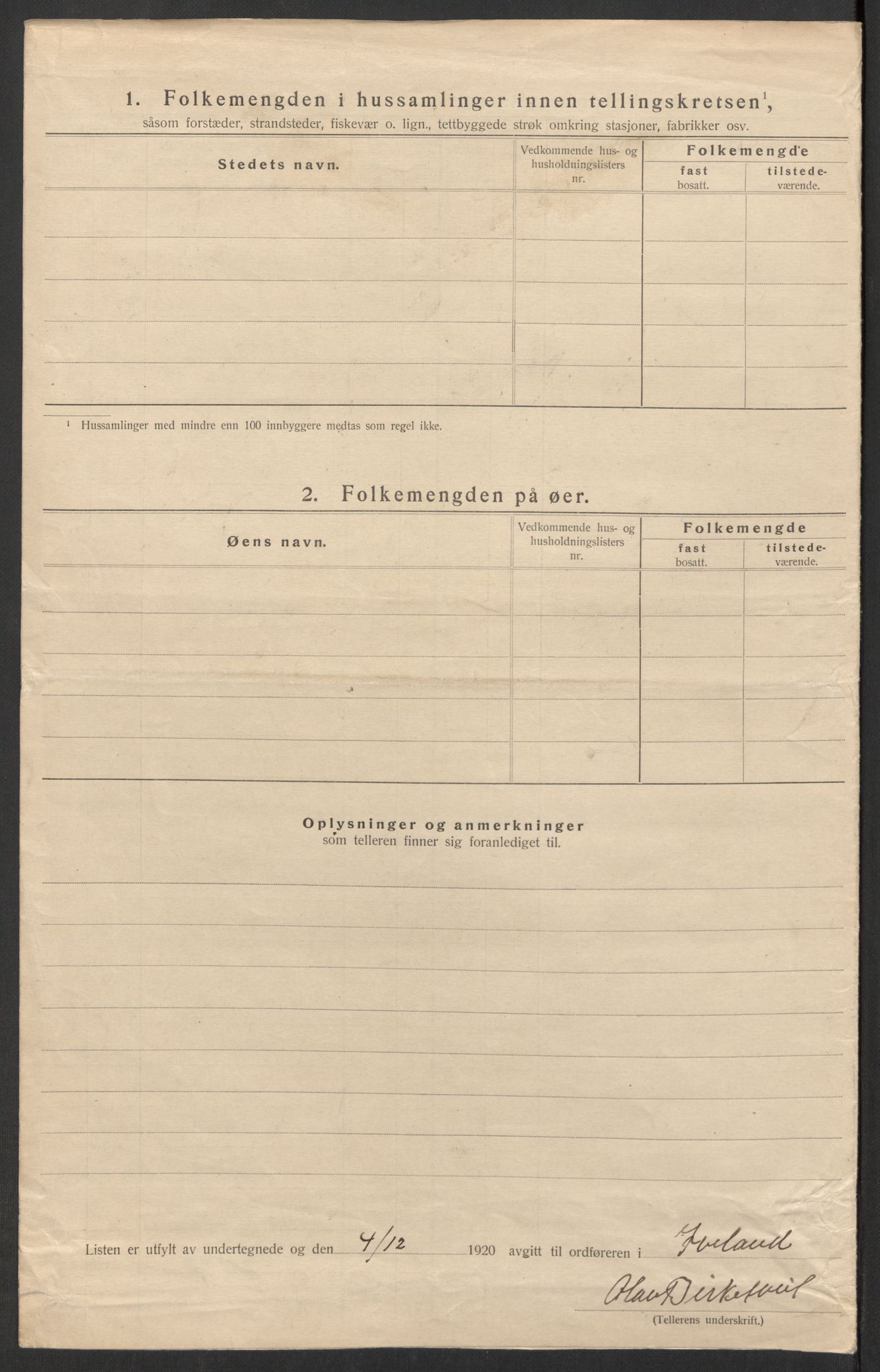 SAK, 1920 census for Iveland, 1920, p. 14