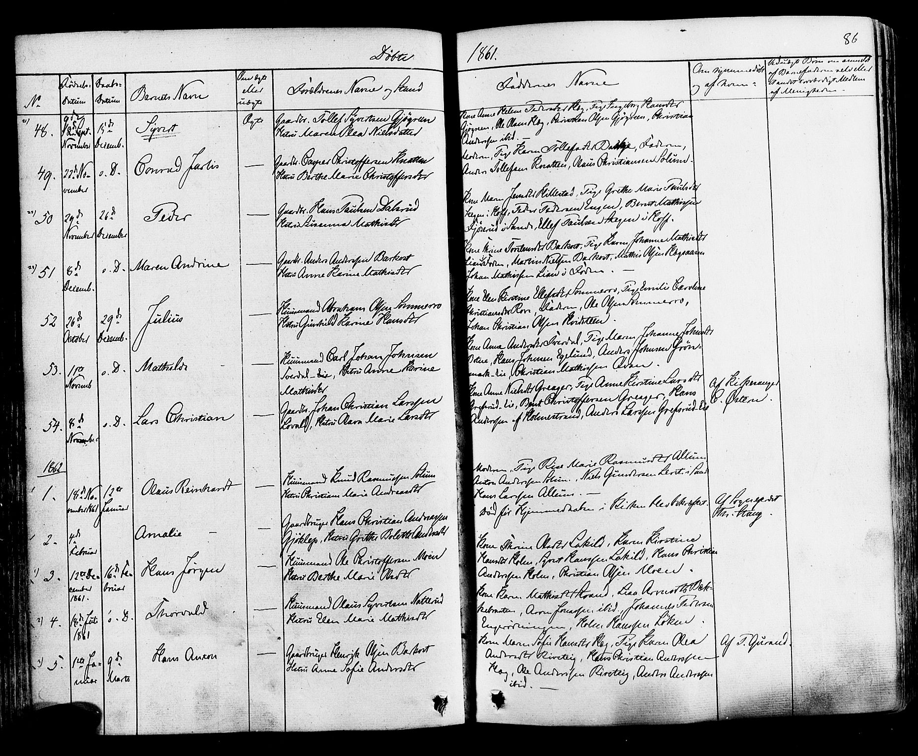 Botne kirkebøker, AV/SAKO-A-340/F/Fa/L0006: Parish register (official) no. I 6, 1836-1877, p. 86