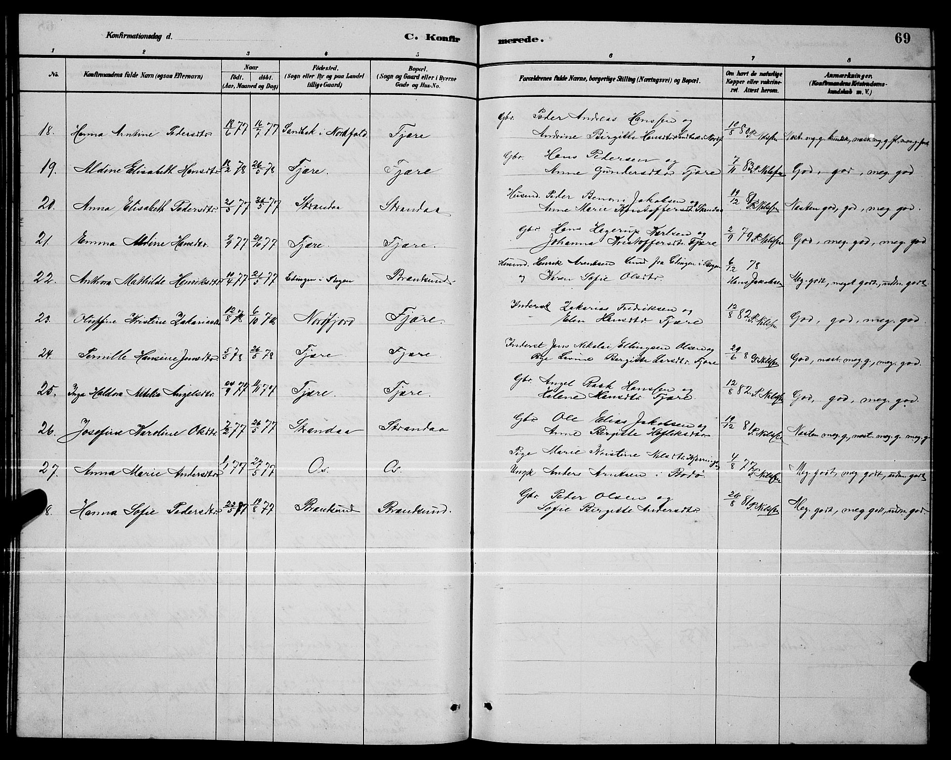 Ministerialprotokoller, klokkerbøker og fødselsregistre - Nordland, SAT/A-1459/803/L0076: Parish register (copy) no. 803C03, 1882-1897, p. 69