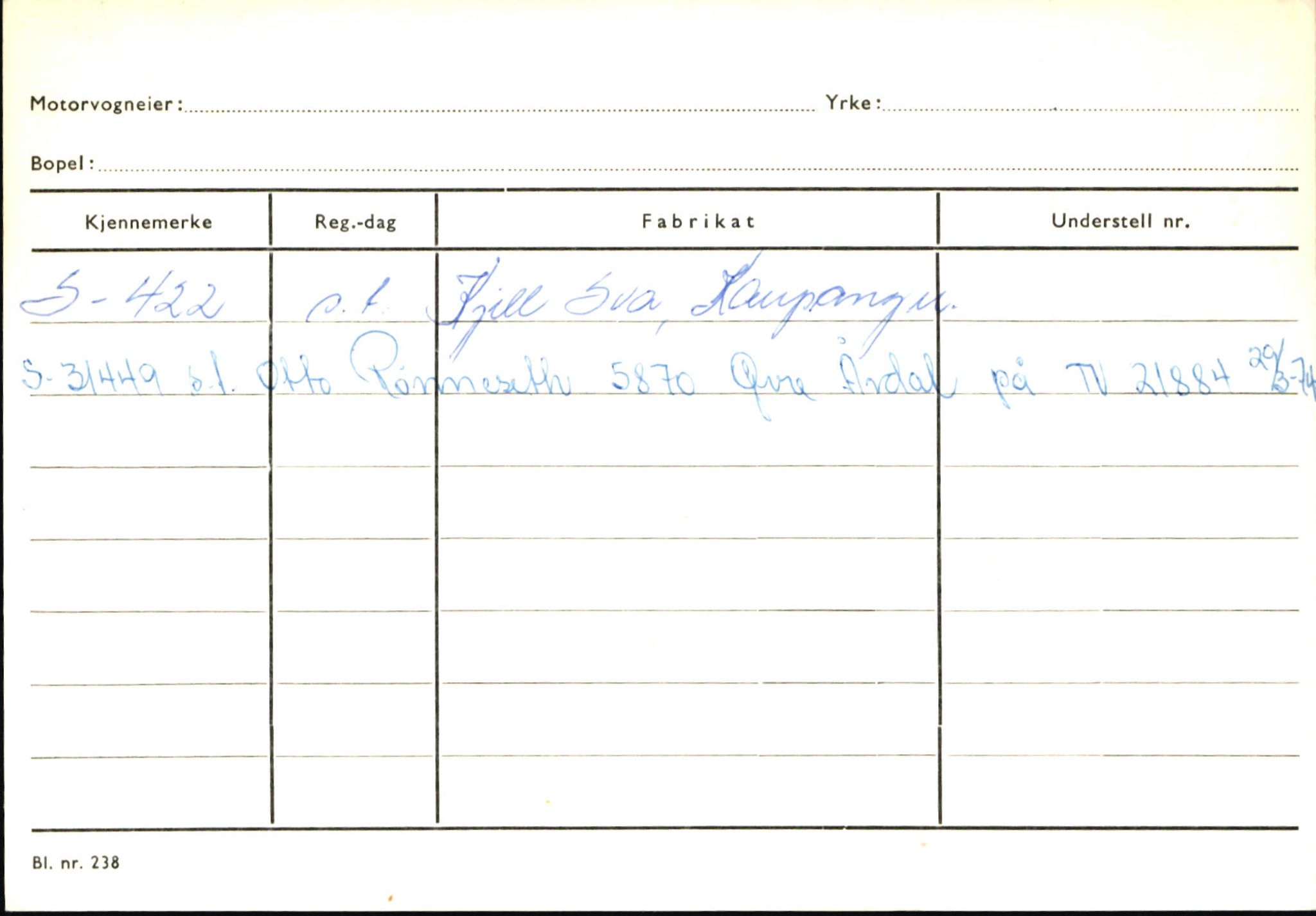 Statens vegvesen, Sogn og Fjordane vegkontor, AV/SAB-A-5301/4/F/L0145: Registerkort Vågsøy S-Å. Årdal I-P, 1945-1975, p. 1518