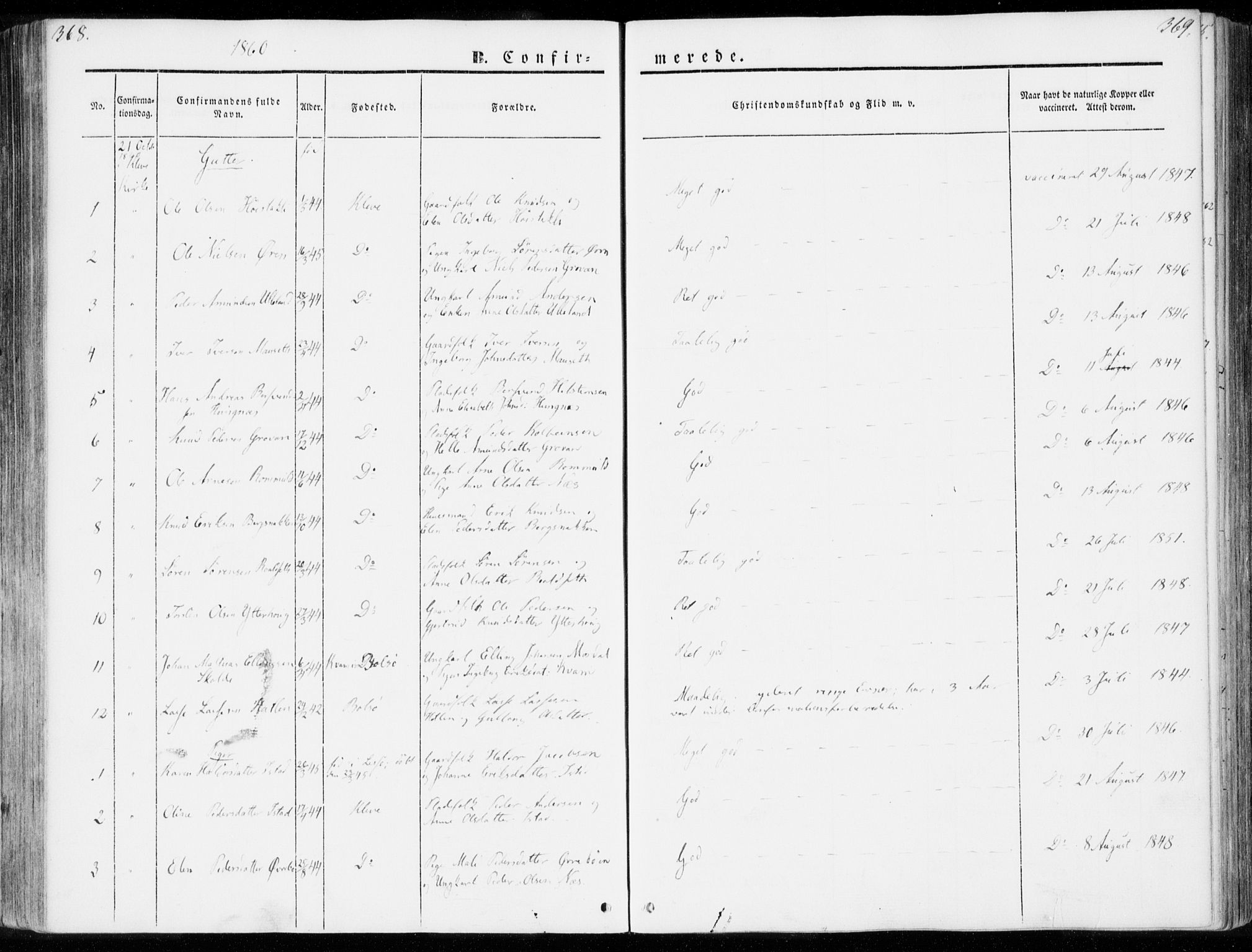 Ministerialprotokoller, klokkerbøker og fødselsregistre - Møre og Romsdal, SAT/A-1454/557/L0680: Parish register (official) no. 557A02, 1843-1869, p. 368-369