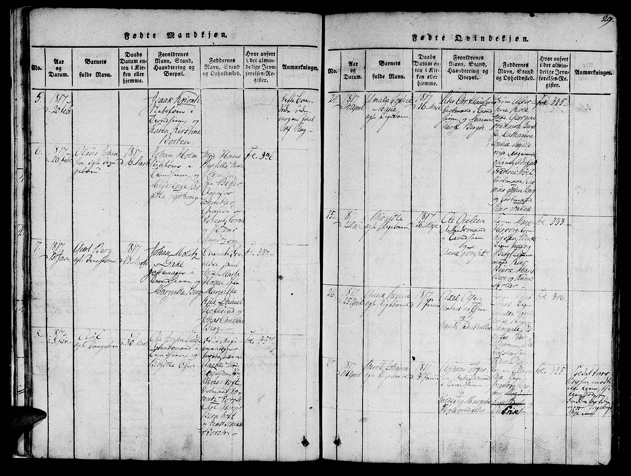 Ministerialprotokoller, klokkerbøker og fødselsregistre - Sør-Trøndelag, SAT/A-1456/602/L0135: Parish register (copy) no. 602C03, 1815-1832, p. 29