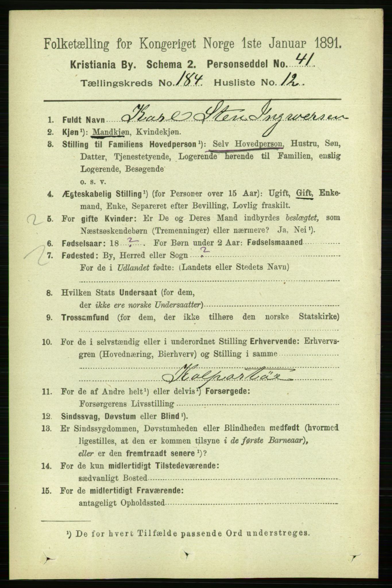 RA, 1891 census for 0301 Kristiania, 1891, p. 110526