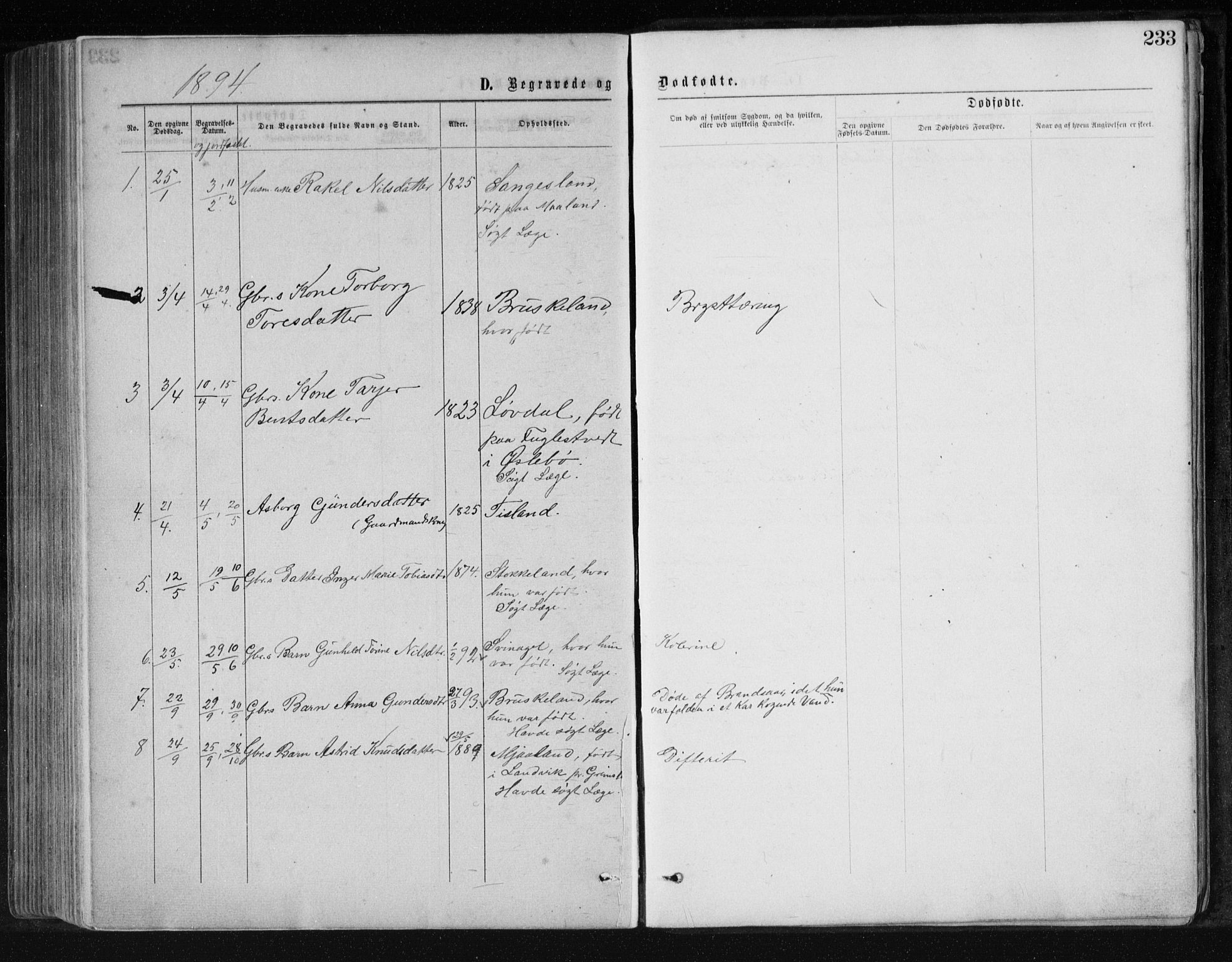 Holum sokneprestkontor, SAK/1111-0022/F/Fb/Fbb/L0003: Parish register (copy) no. B 3, 1875-1898, p. 233