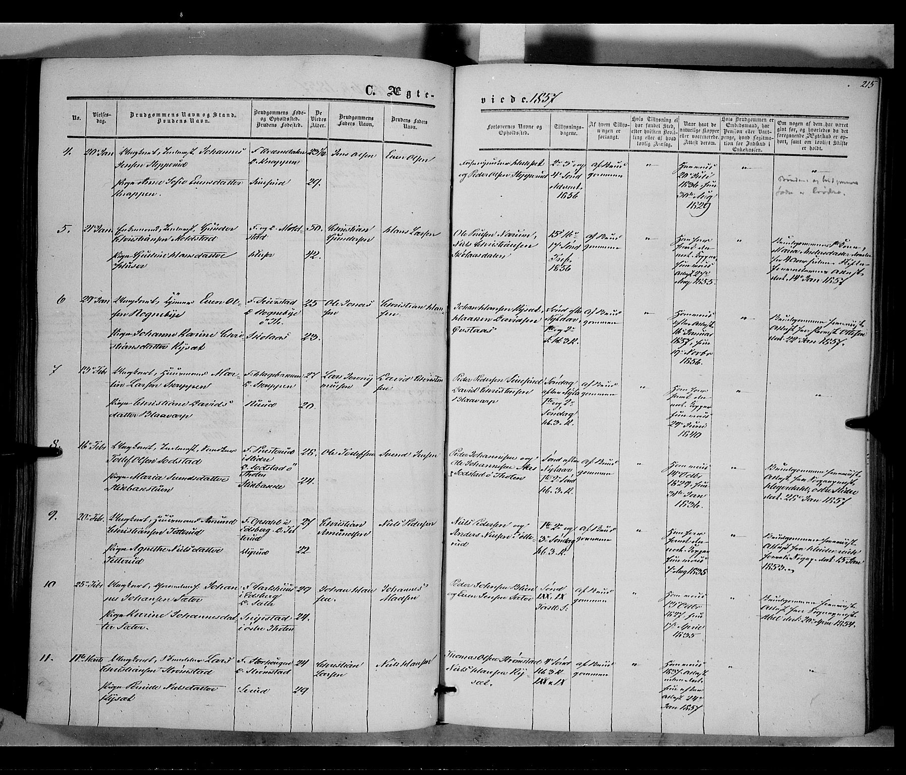 Vestre Toten prestekontor, SAH/PREST-108/H/Ha/Haa/L0006: Parish register (official) no. 6, 1856-1861, p. 215