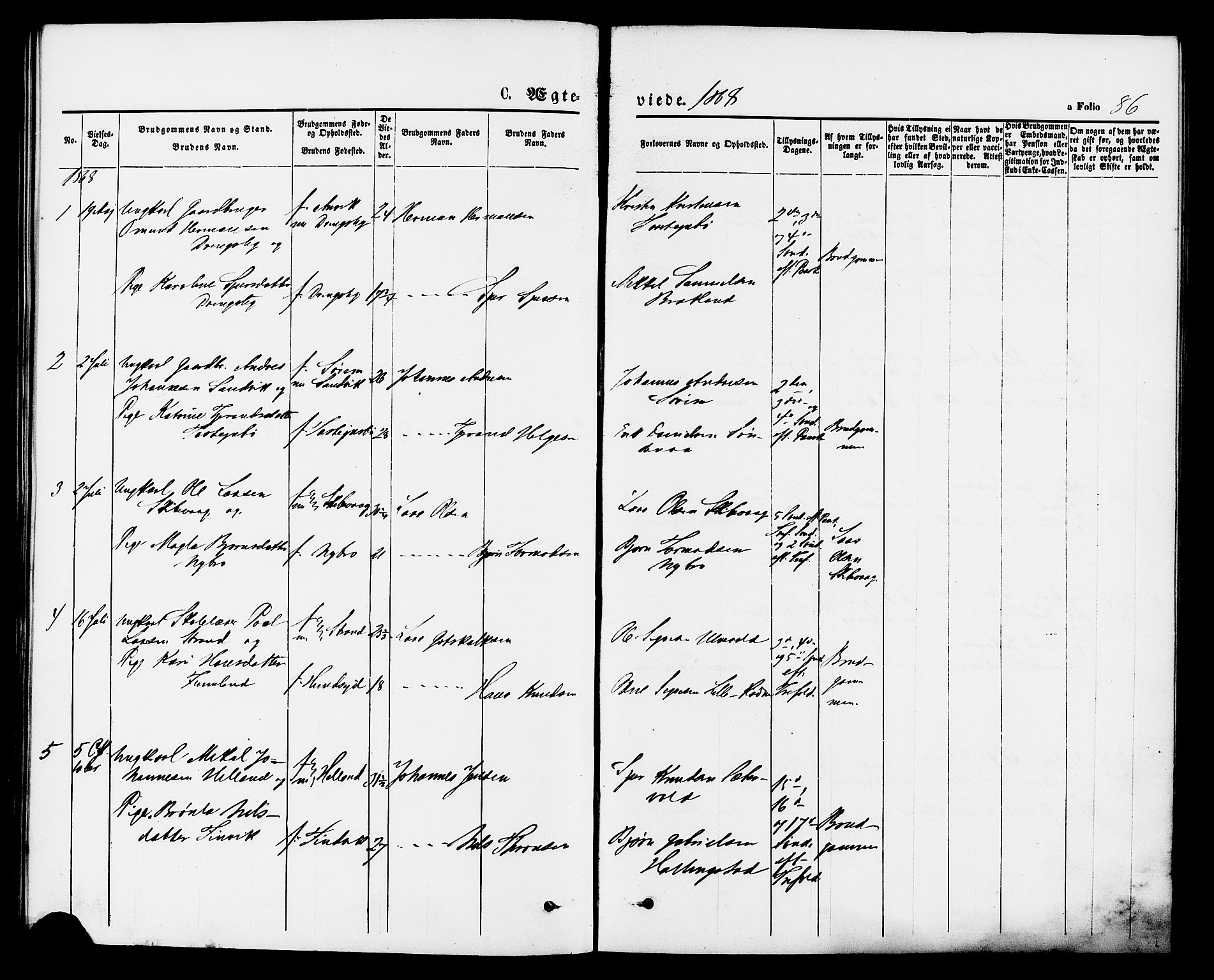 Vikedal sokneprestkontor, AV/SAST-A-101840/01/IV: Parish register (official) no. A 9, 1868-1885, p. 86