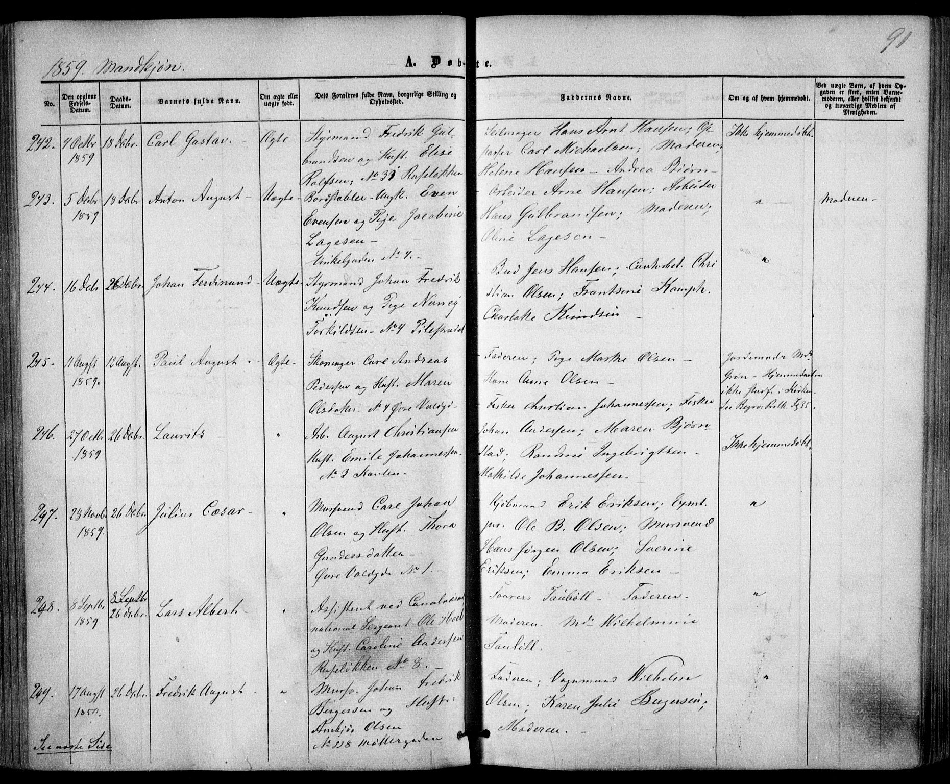Trefoldighet prestekontor Kirkebøker, SAO/A-10882/F/Fa/L0001: Parish register (official) no. I 1, 1858-1863, p. 91
