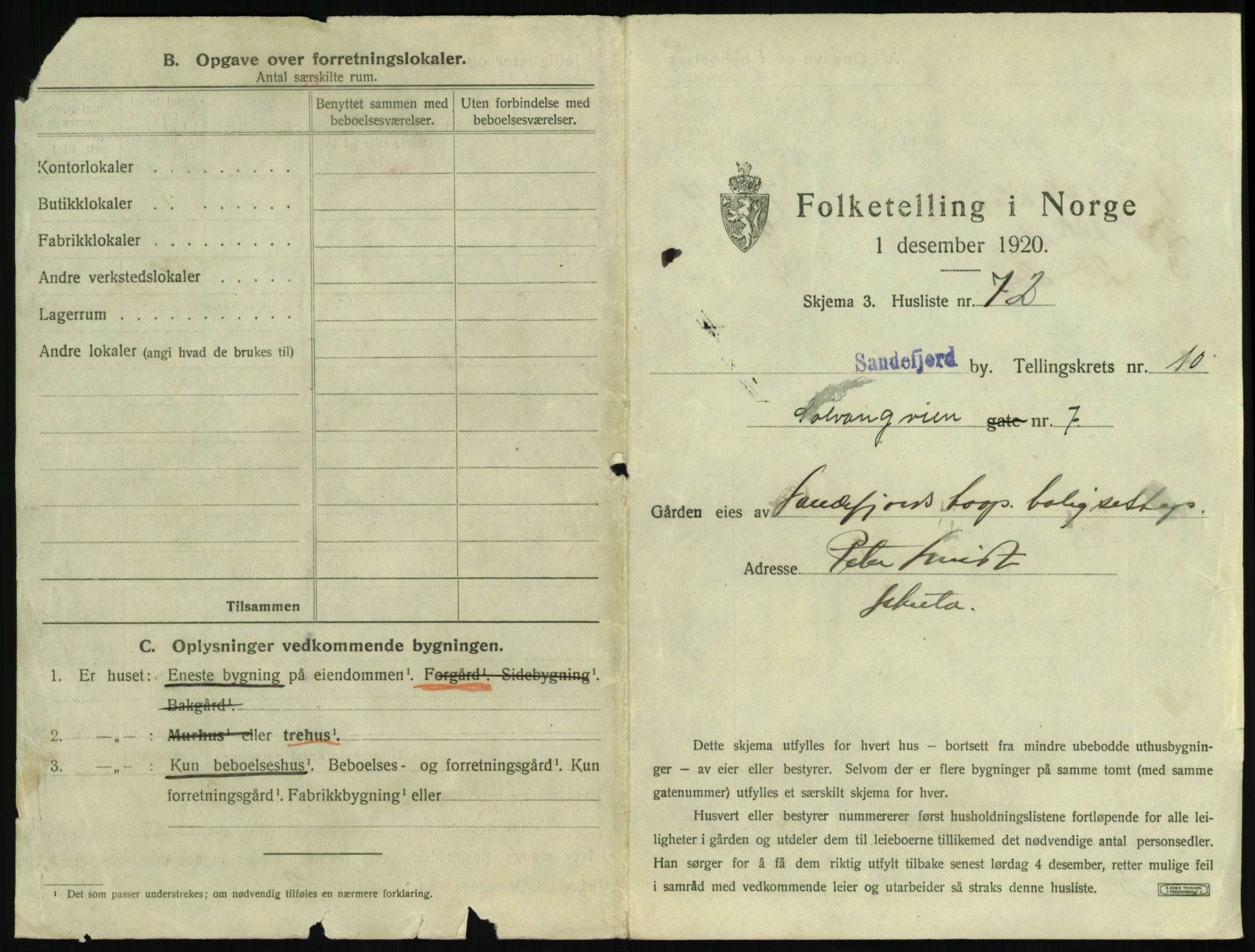 SAKO, 1920 census for Sandefjord, 1920, p. 1282