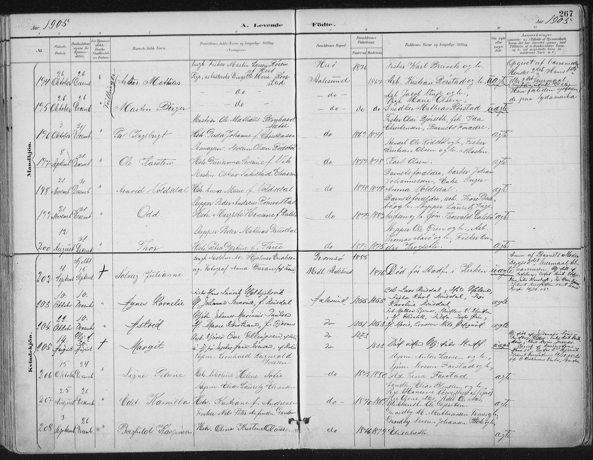 Ministerialprotokoller, klokkerbøker og fødselsregistre - Møre og Romsdal, AV/SAT-A-1454/529/L0456: Parish register (official) no. 529A06, 1894-1906, p. 267