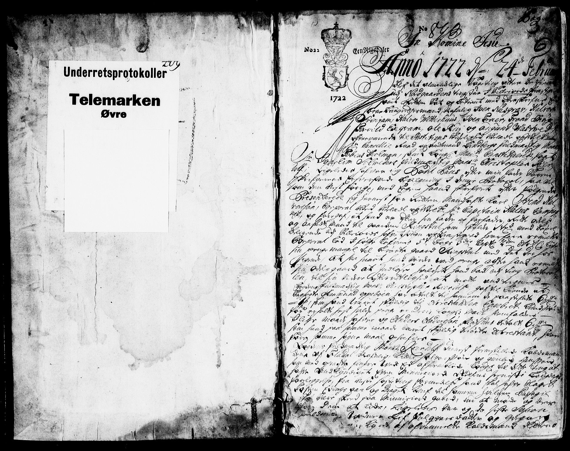 Vest-Telemark sorenskriveri, SAKO/A-134/F/Fa/L0022: Tingbok, 1722-1724, p. 1