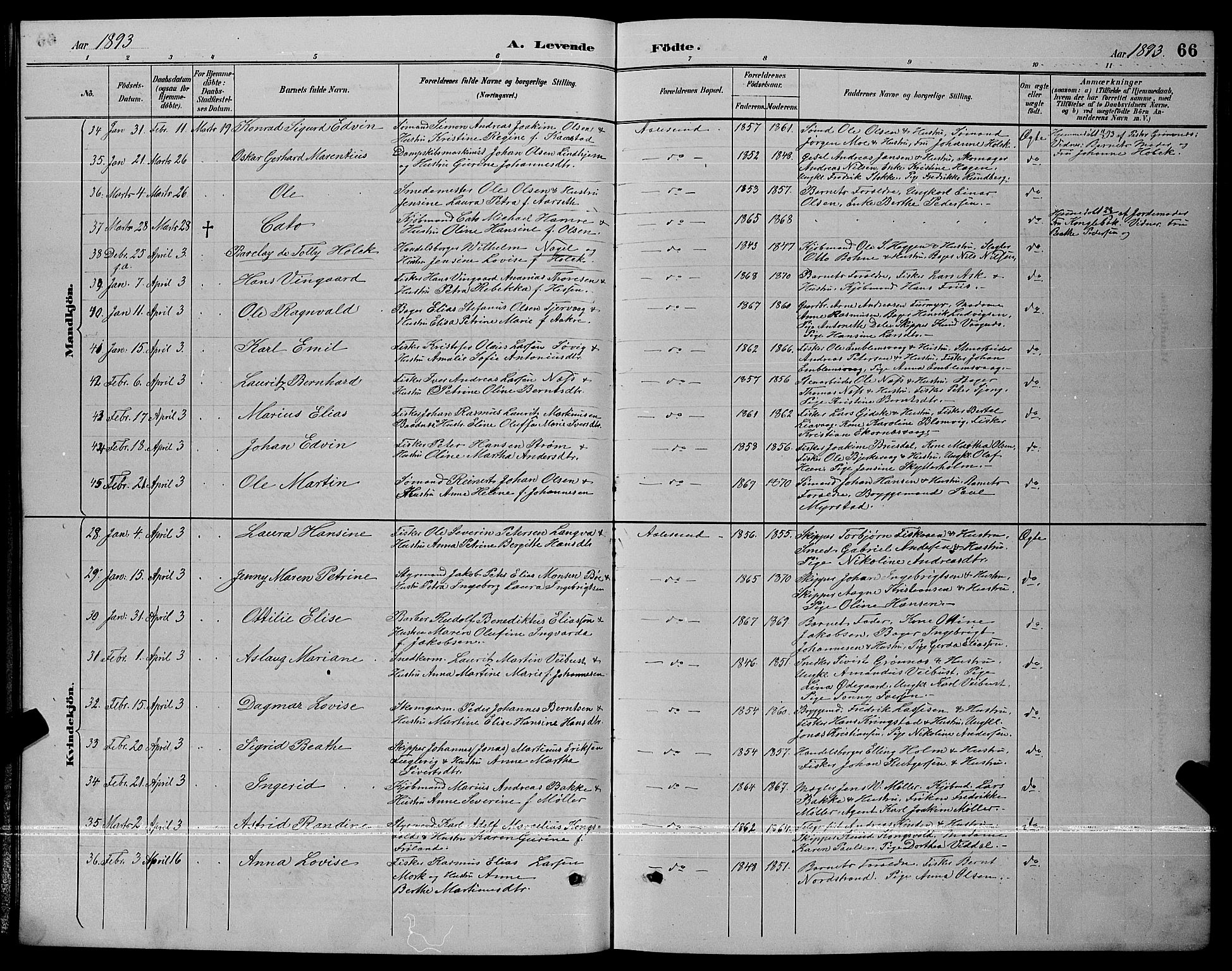 Ministerialprotokoller, klokkerbøker og fødselsregistre - Møre og Romsdal, AV/SAT-A-1454/529/L0467: Parish register (copy) no. 529C04, 1889-1897, p. 66