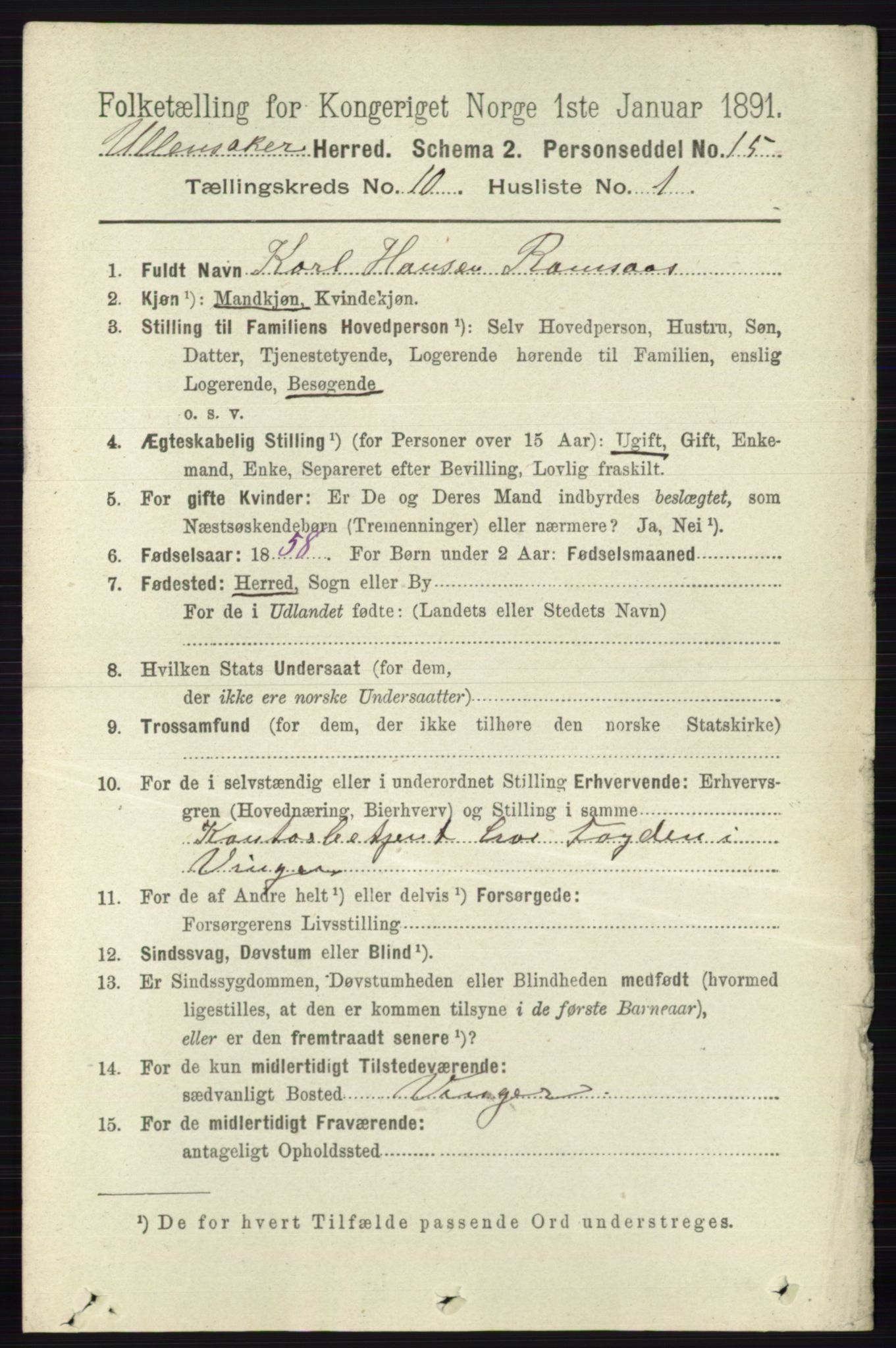 RA, 1891 census for 0235 Ullensaker, 1891, p. 4514