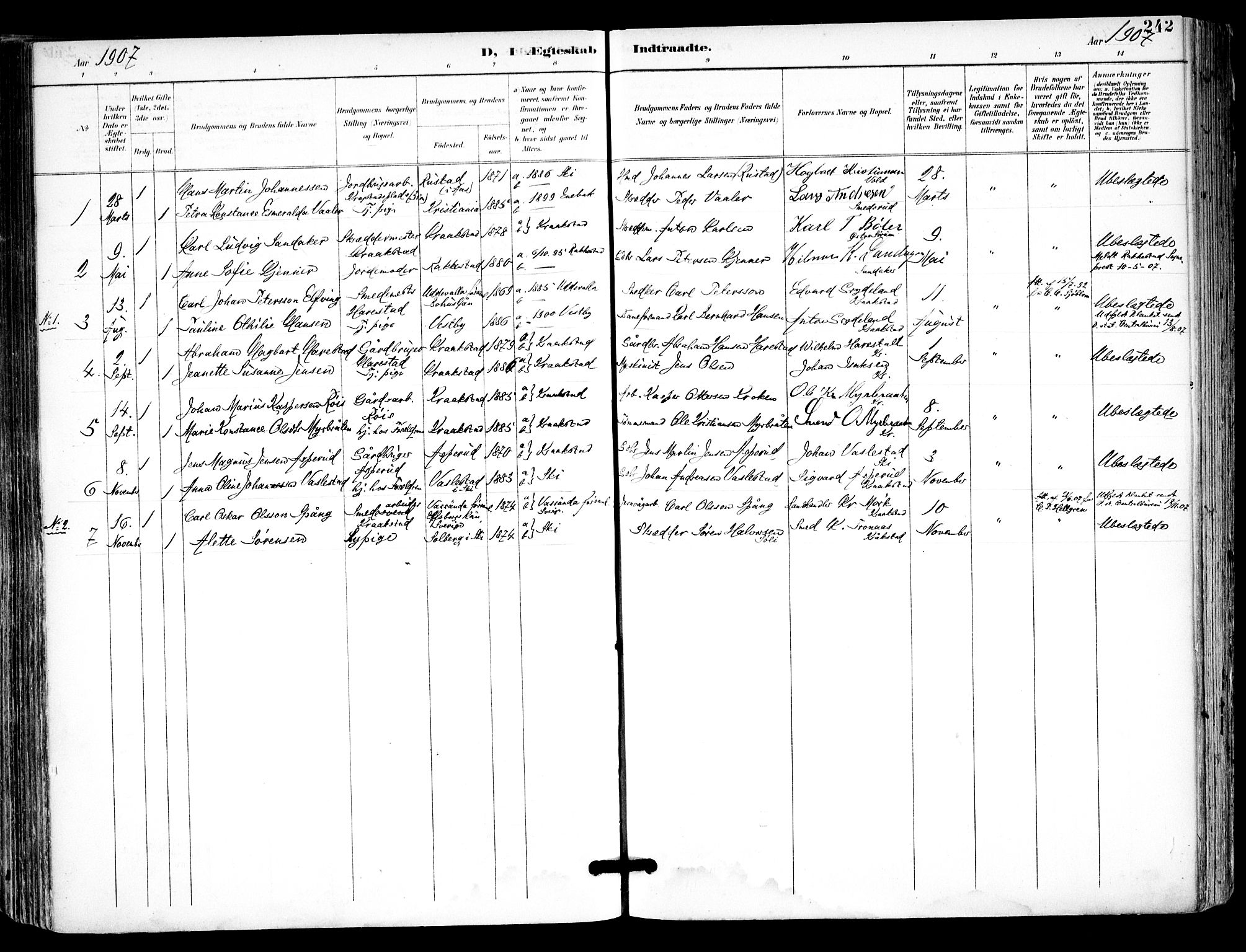 Kråkstad prestekontor Kirkebøker, SAO/A-10125a/F/Fa/L0010: Parish register (official) no. I 10, 1893-1931, p. 242