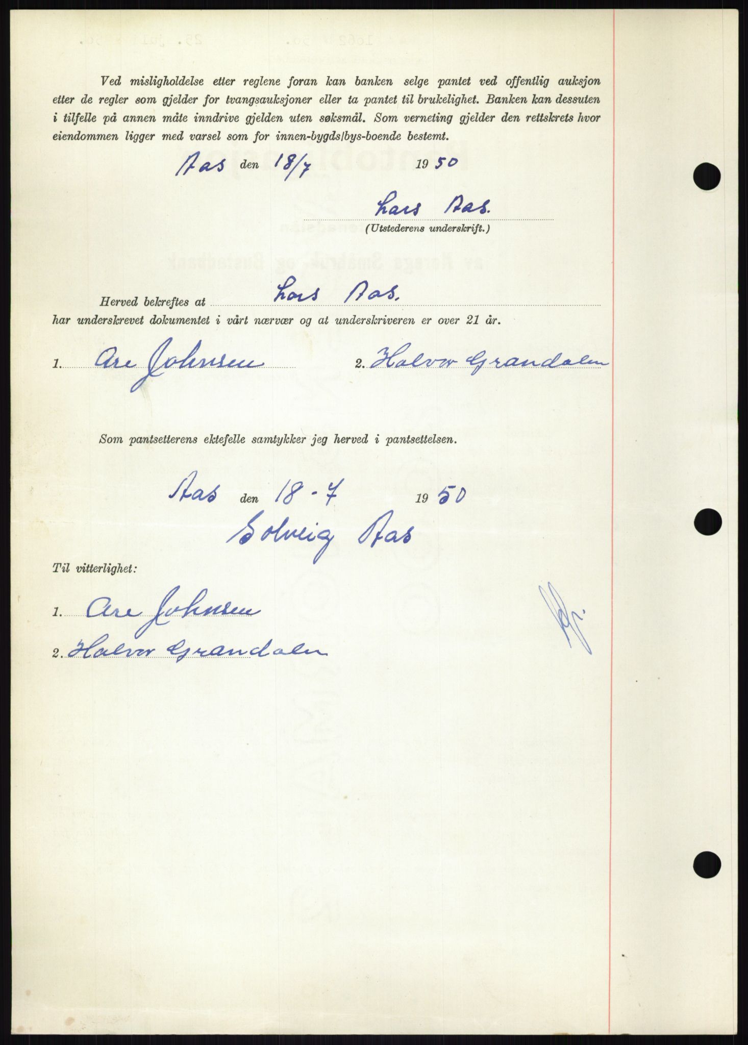 Nedenes sorenskriveri, AV/SAK-1221-0006/G/Gb/Gbb/L0007: Mortgage book no. B7, 1949-1950, Diary no: : 1062/1950