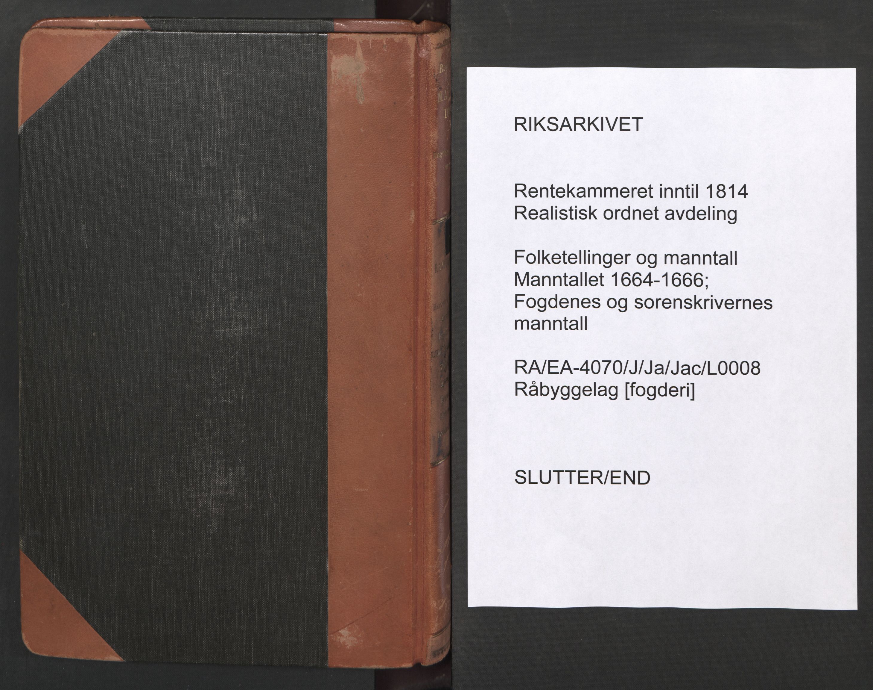 RA, Bailiff's Census 1664-1666, no. 8: Råbyggelaget fogderi, 1664-1665