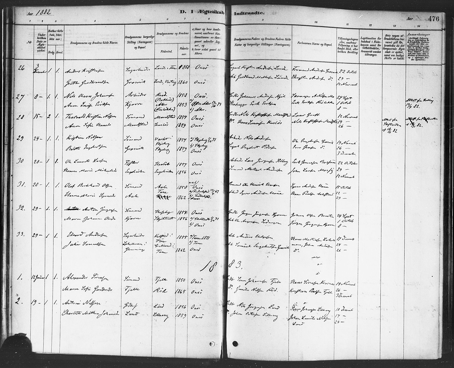 Onsøy prestekontor Kirkebøker, AV/SAO-A-10914/F/Fa/L0006: Parish register (official) no. I 6, 1878-1898, p. 476