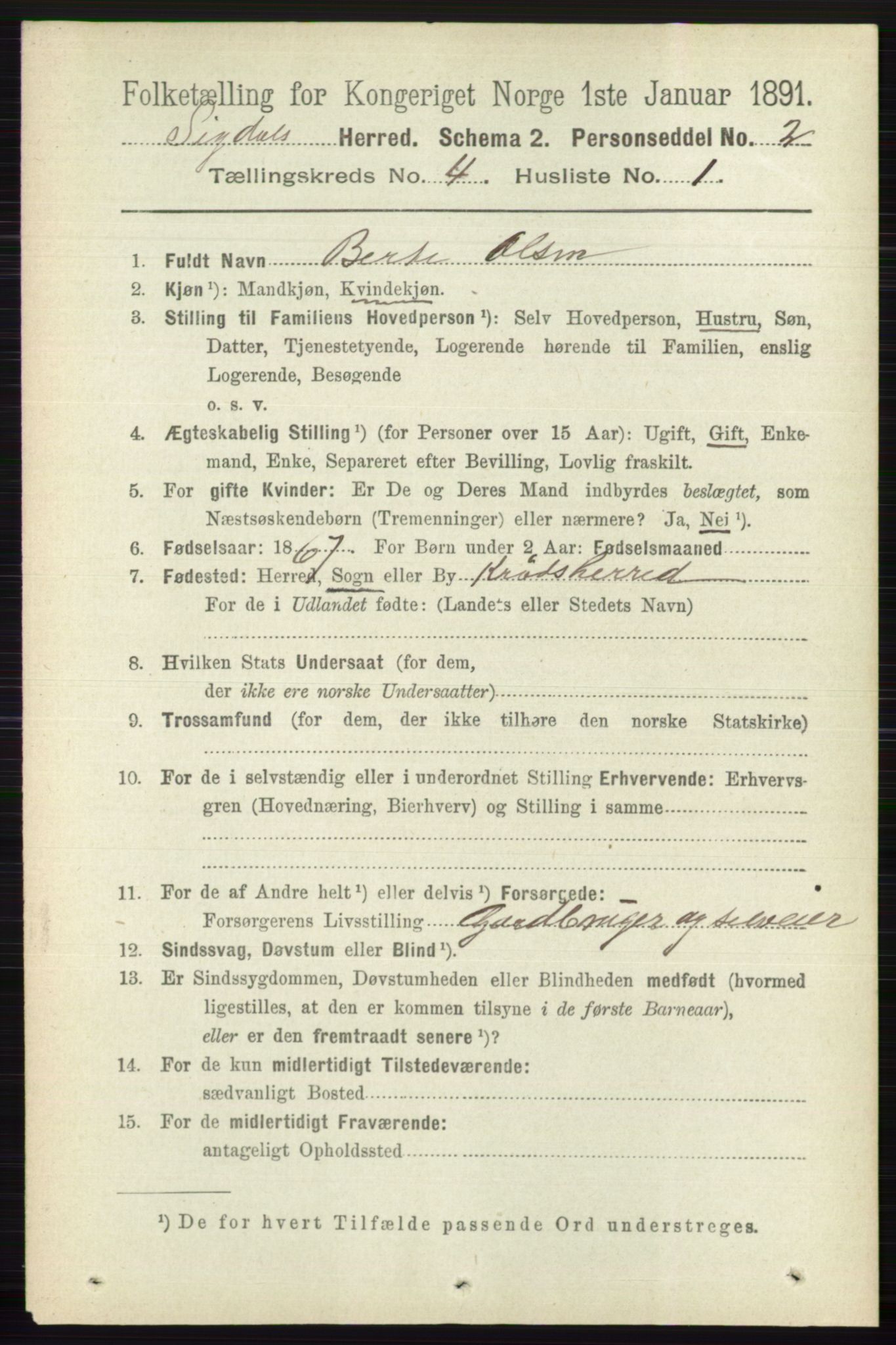 RA, 1891 census for 0621 Sigdal, 1891, p. 1652