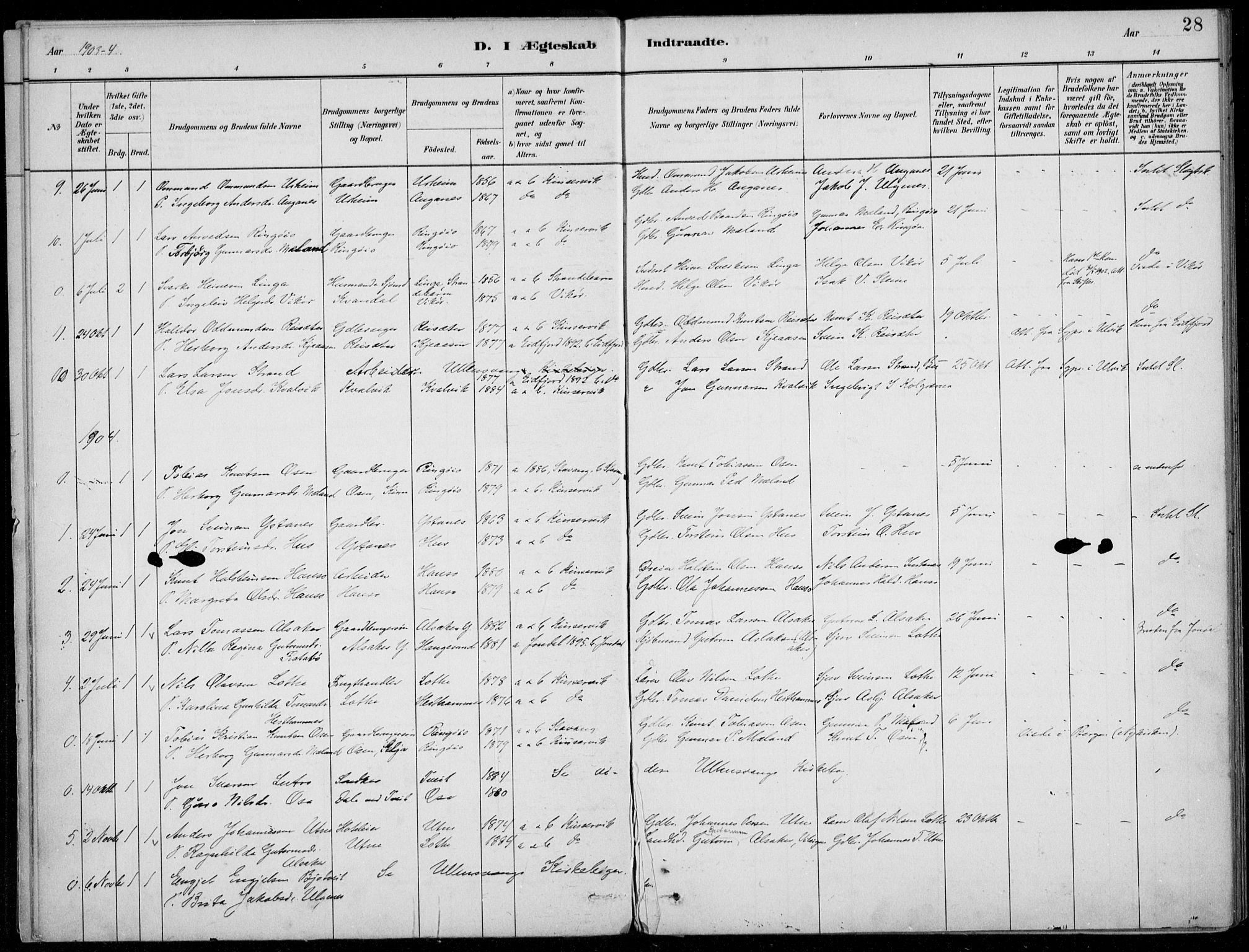 Ullensvang sokneprestembete, AV/SAB-A-78701/H/Haa: Parish register (official) no. E  3, 1883-1916, p. 28