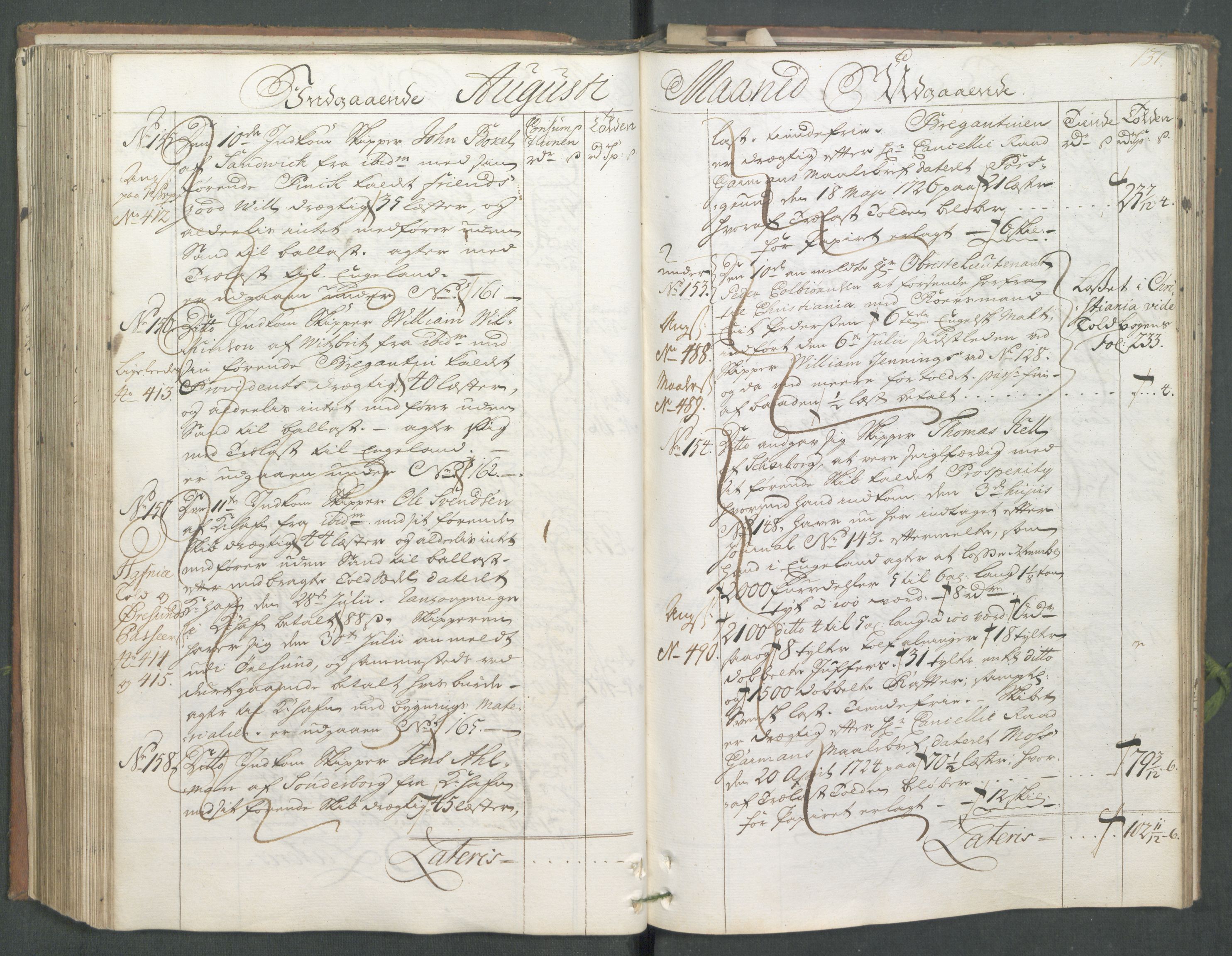 Generaltollkammeret, tollregnskaper, AV/RA-EA-5490/R01/L0008/0001: Tollregnskaper Fredrikshald / Hovedtollbok, 1733, p. 130b-131a