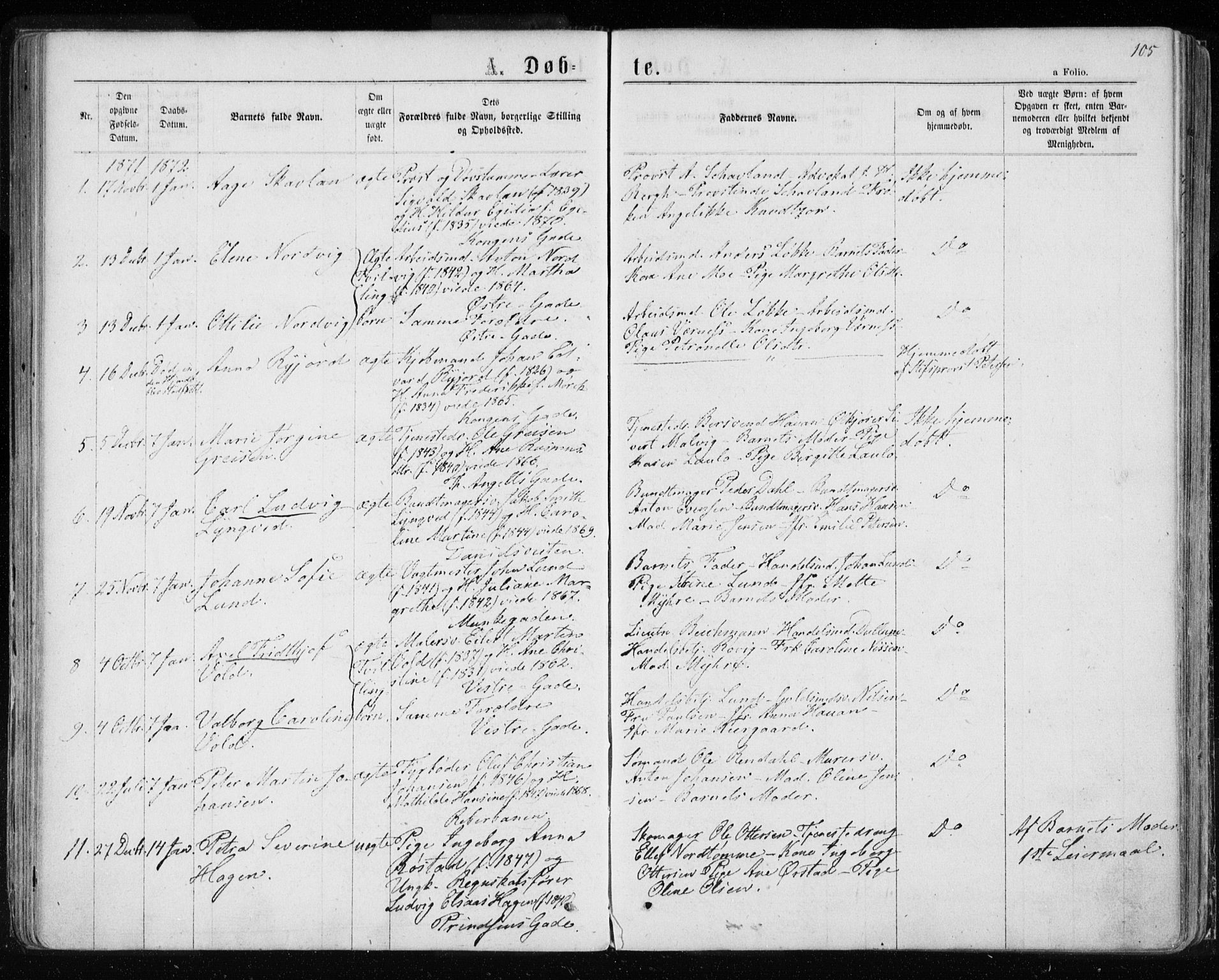 Ministerialprotokoller, klokkerbøker og fødselsregistre - Sør-Trøndelag, SAT/A-1456/601/L0054: Parish register (official) no. 601A22, 1866-1877, p. 105