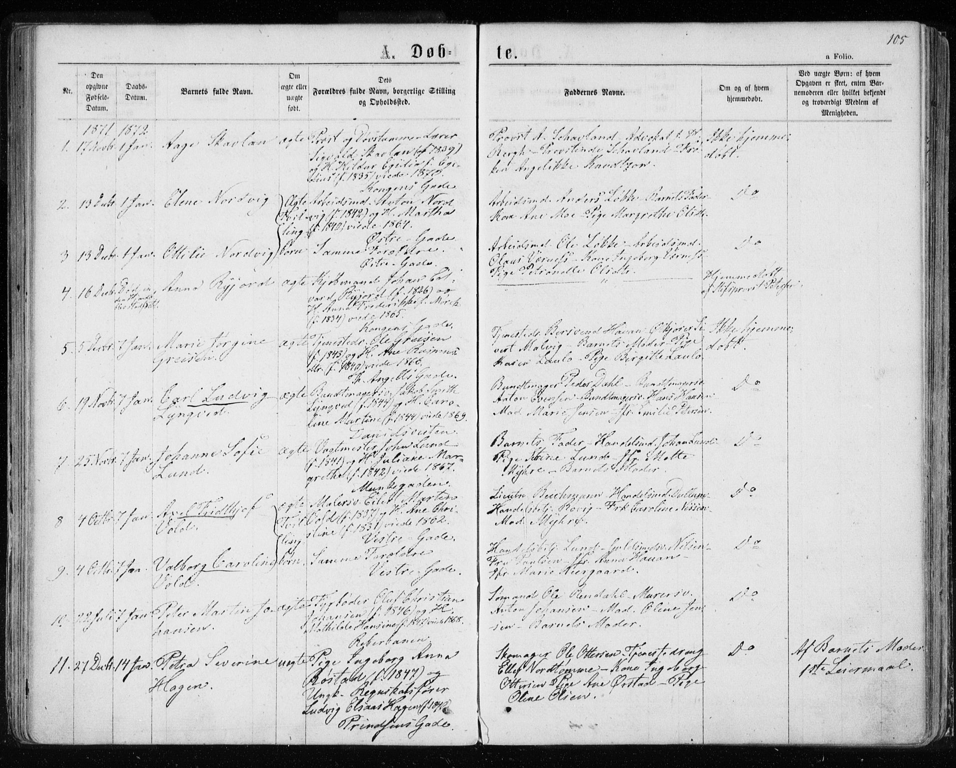 Ministerialprotokoller, klokkerbøker og fødselsregistre - Sør-Trøndelag, AV/SAT-A-1456/601/L0054: Parish register (official) no. 601A22, 1866-1877, p. 105