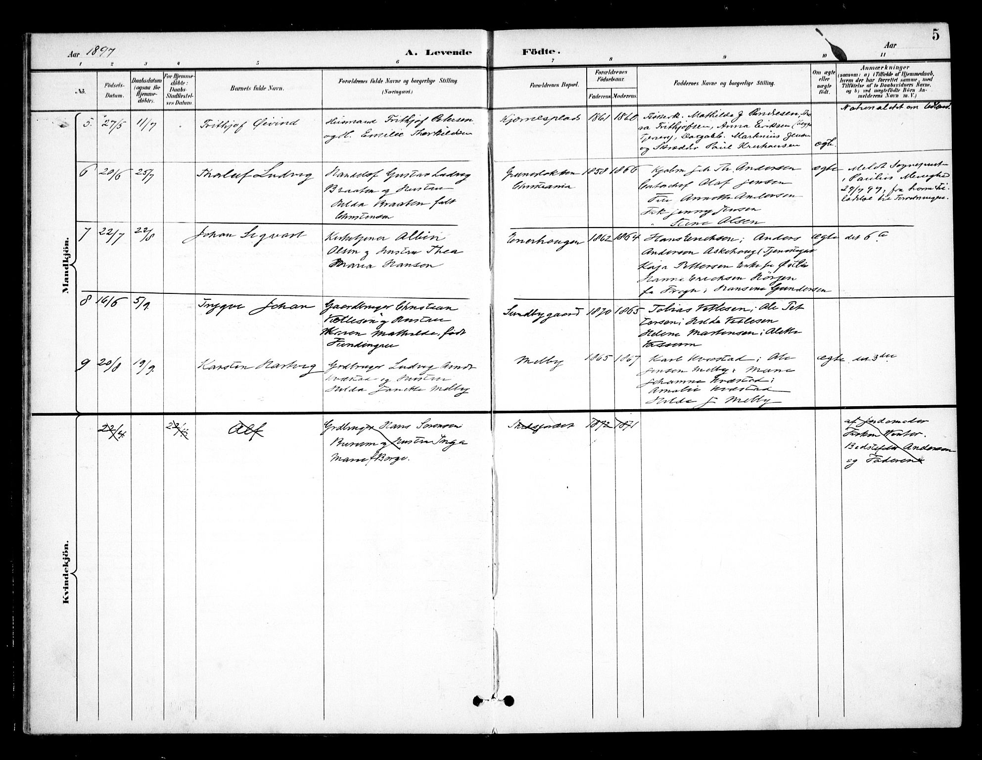 Ås prestekontor Kirkebøker, AV/SAO-A-10894/F/Fb/L0002: Parish register (official) no. II 2, 1895-1916, p. 5