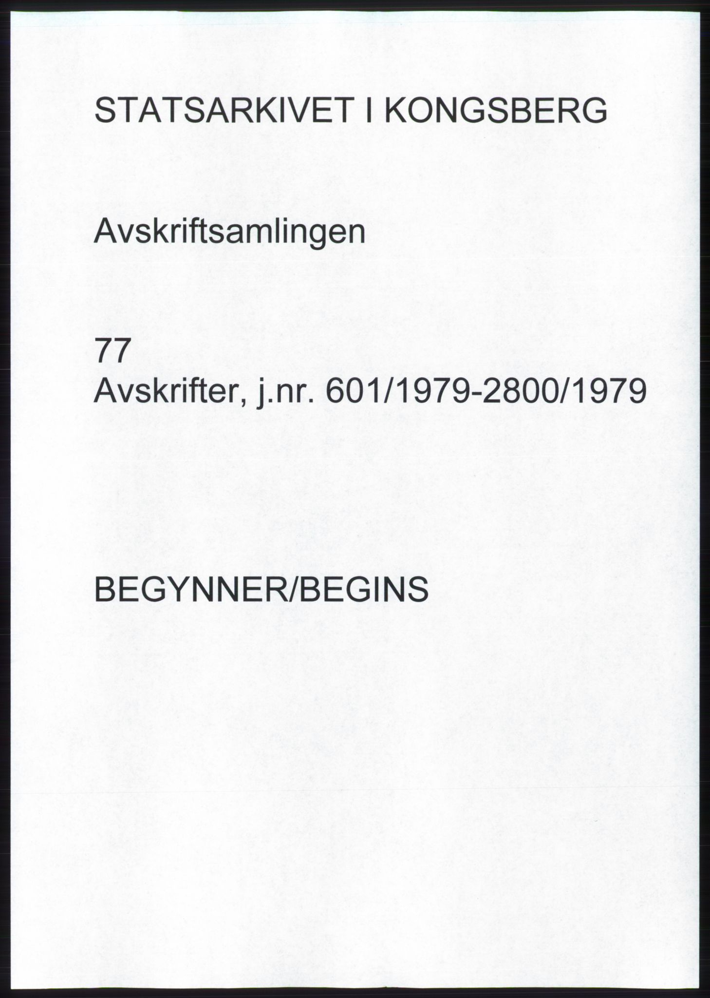 Statsarkivet i Kongsberg, SAKO/A-0001, 1979, p. 1