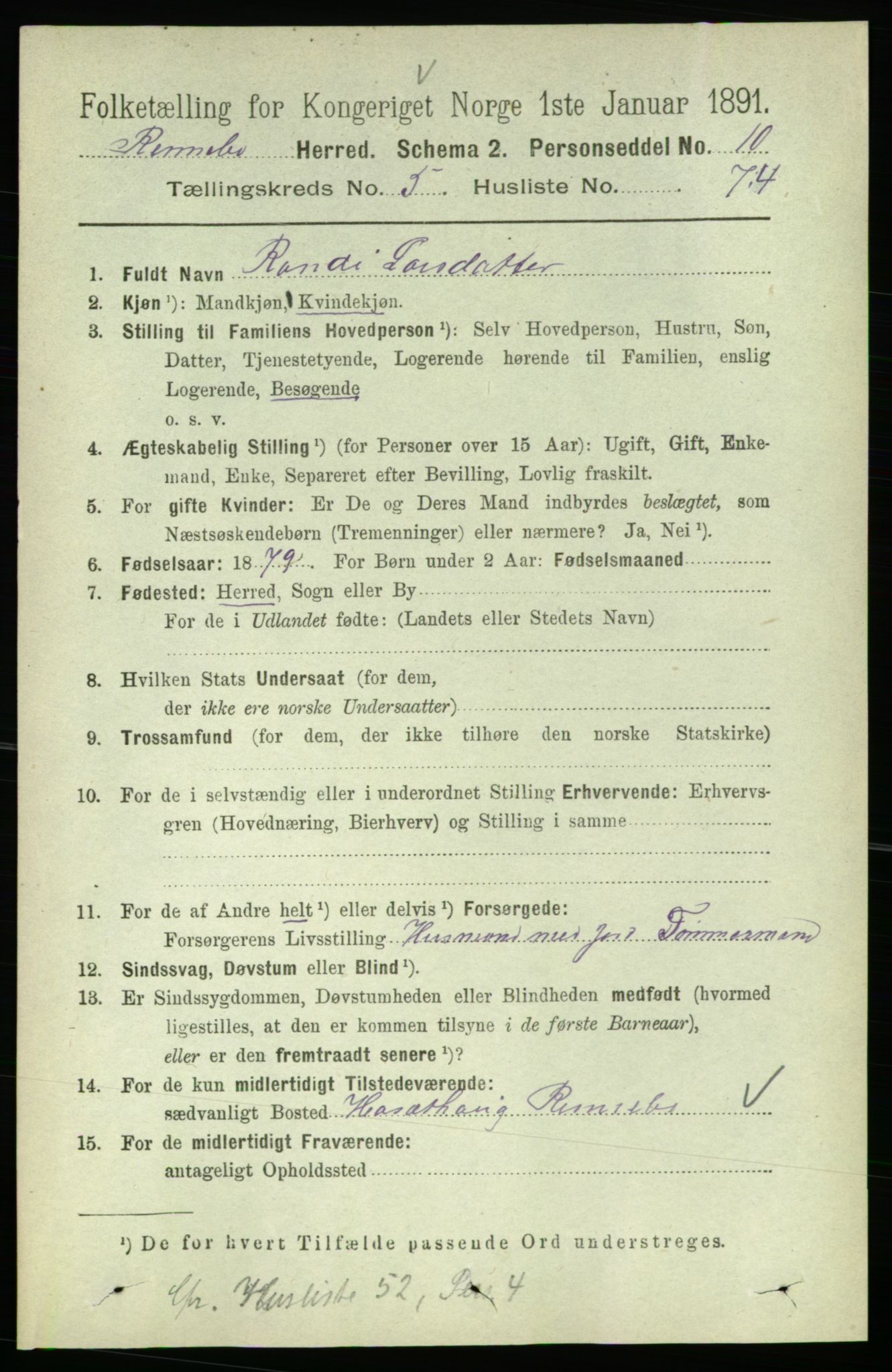 RA, 1891 census for 1635 Rennebu, 1891, p. 3038