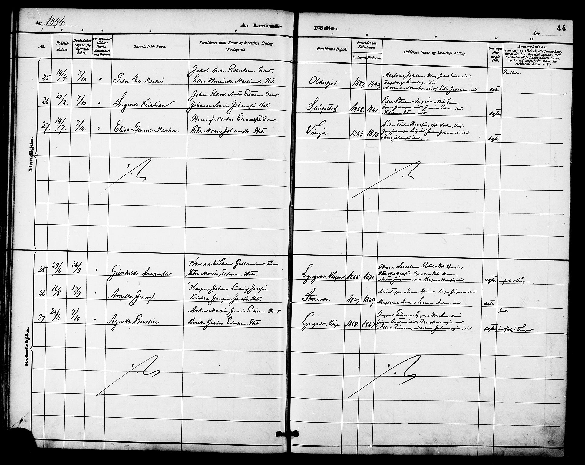 Ministerialprotokoller, klokkerbøker og fødselsregistre - Nordland, AV/SAT-A-1459/876/L1097: Parish register (official) no. 876A03, 1886-1896, p. 44