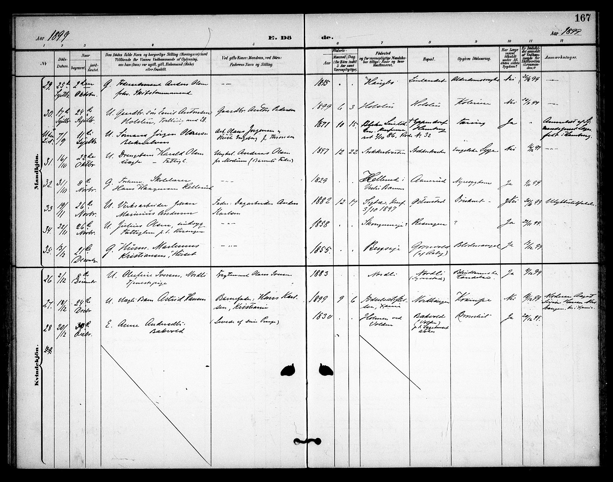 Asker prestekontor Kirkebøker, AV/SAO-A-10256a/F/Fa/L0015: Parish register (official) no. I 15, 1896-1915, p. 167