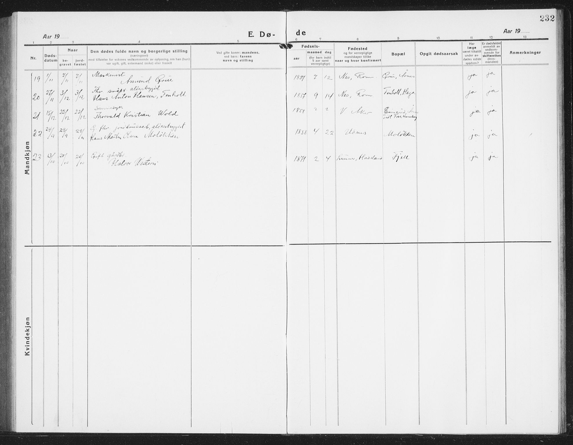 Nes prestekontor Kirkebøker, AV/SAO-A-10410/G/Gb/L0002: Parish register (copy) no. II 2, 1918-1942, p. 232